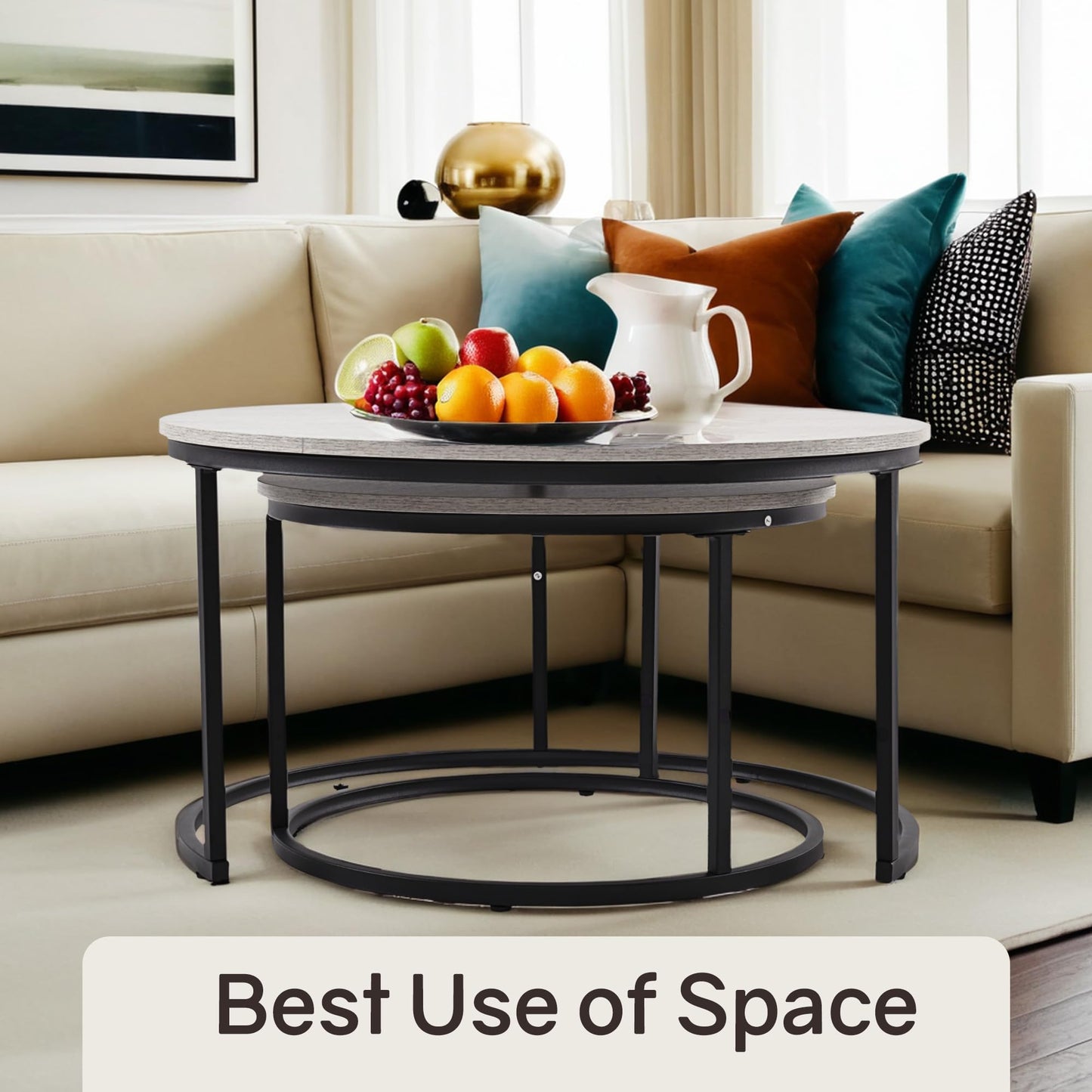 White Marble Nesting Tables, 2-Pack