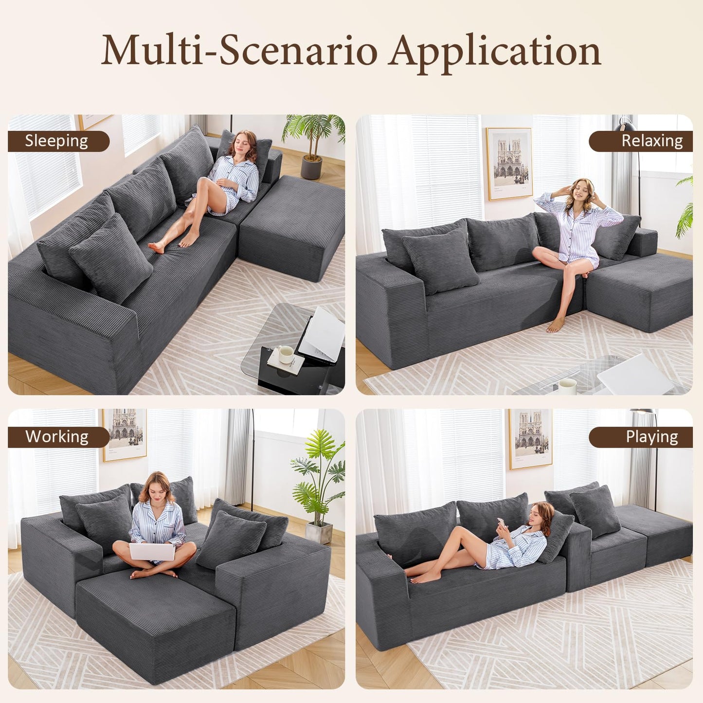 INGEROOM 108" Sectional Sofa – Dark Gray