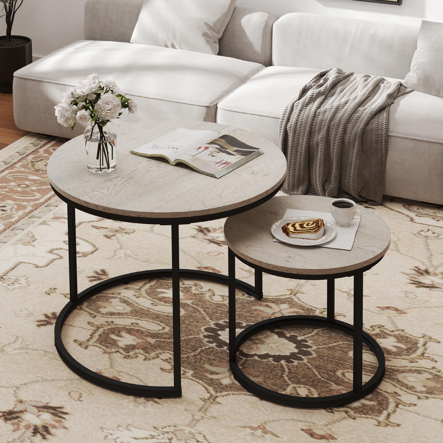 White Marble Nesting Tables, 2-Pack