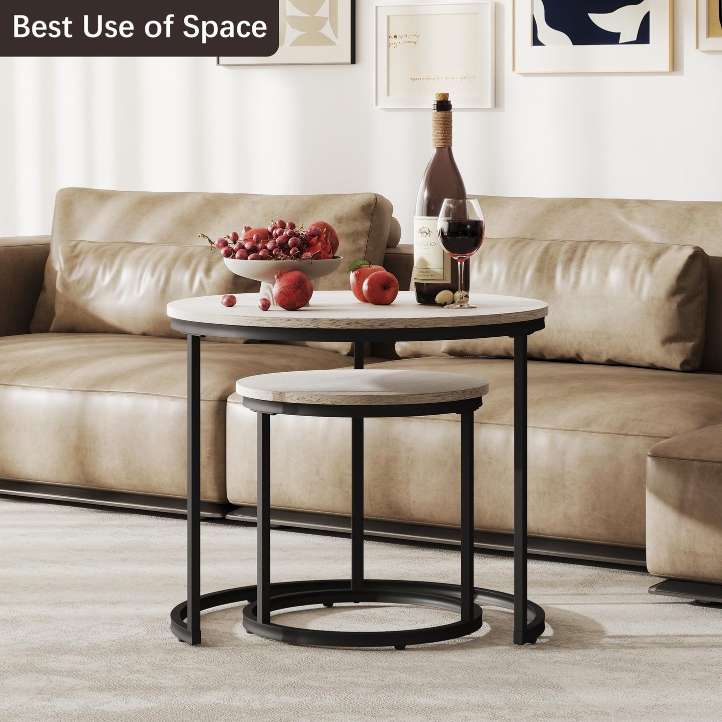 White Marble Nesting Tables, 2-Pack