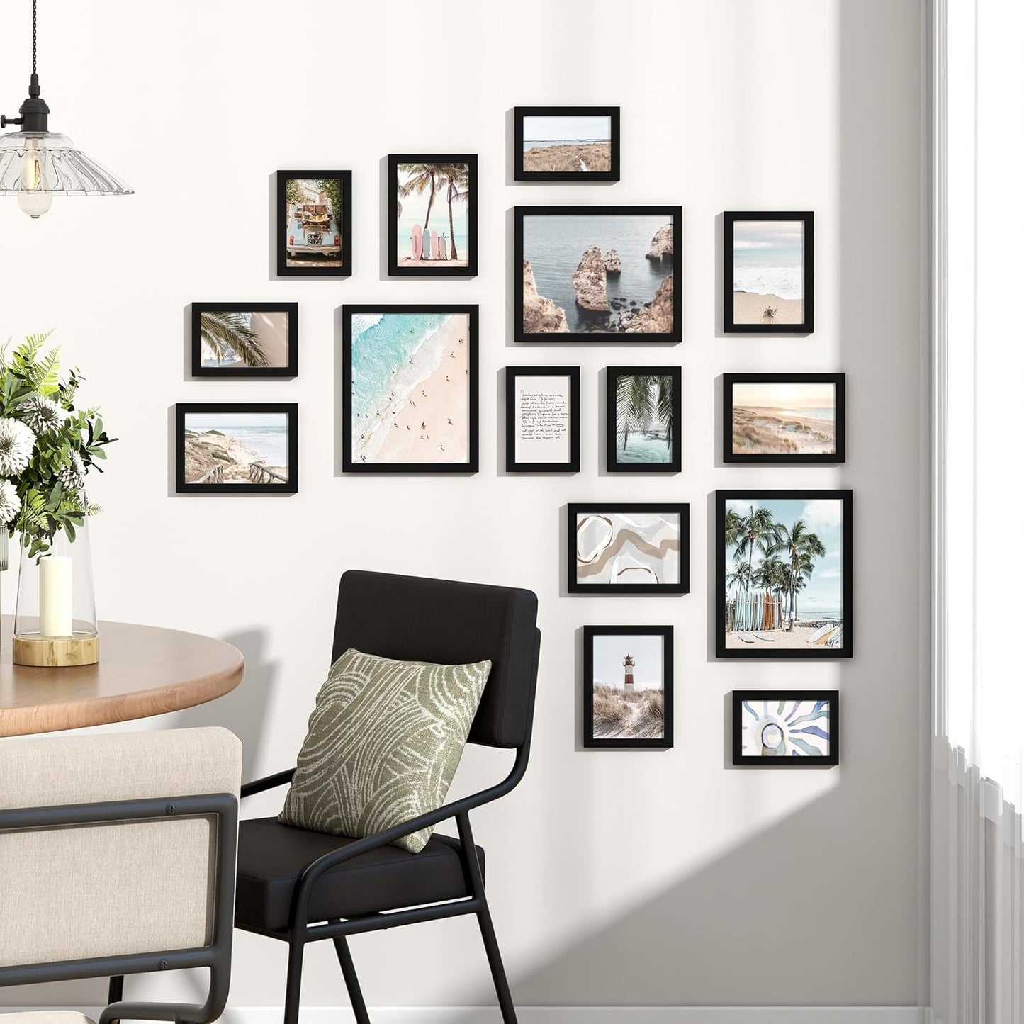 15 Pack Picture Frames Collage Wall Decor, Gallery Frame Set for Wall Mounting or Tabletop Display, Multi Sizes Including 3pcs 8x10, 6pcs 5x7, 6pcs 4x6, Black