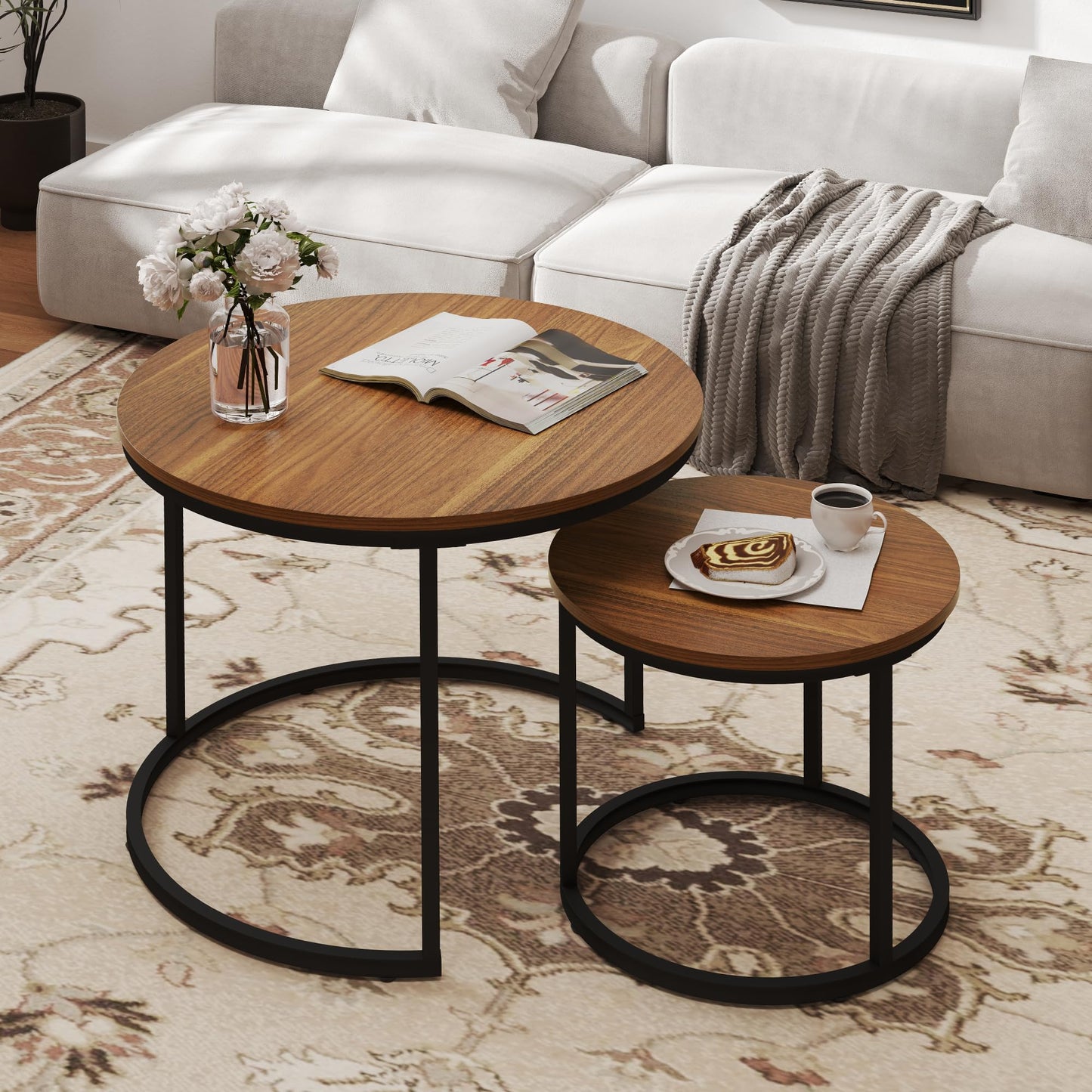 White Marble Nesting Tables, 2-Pack