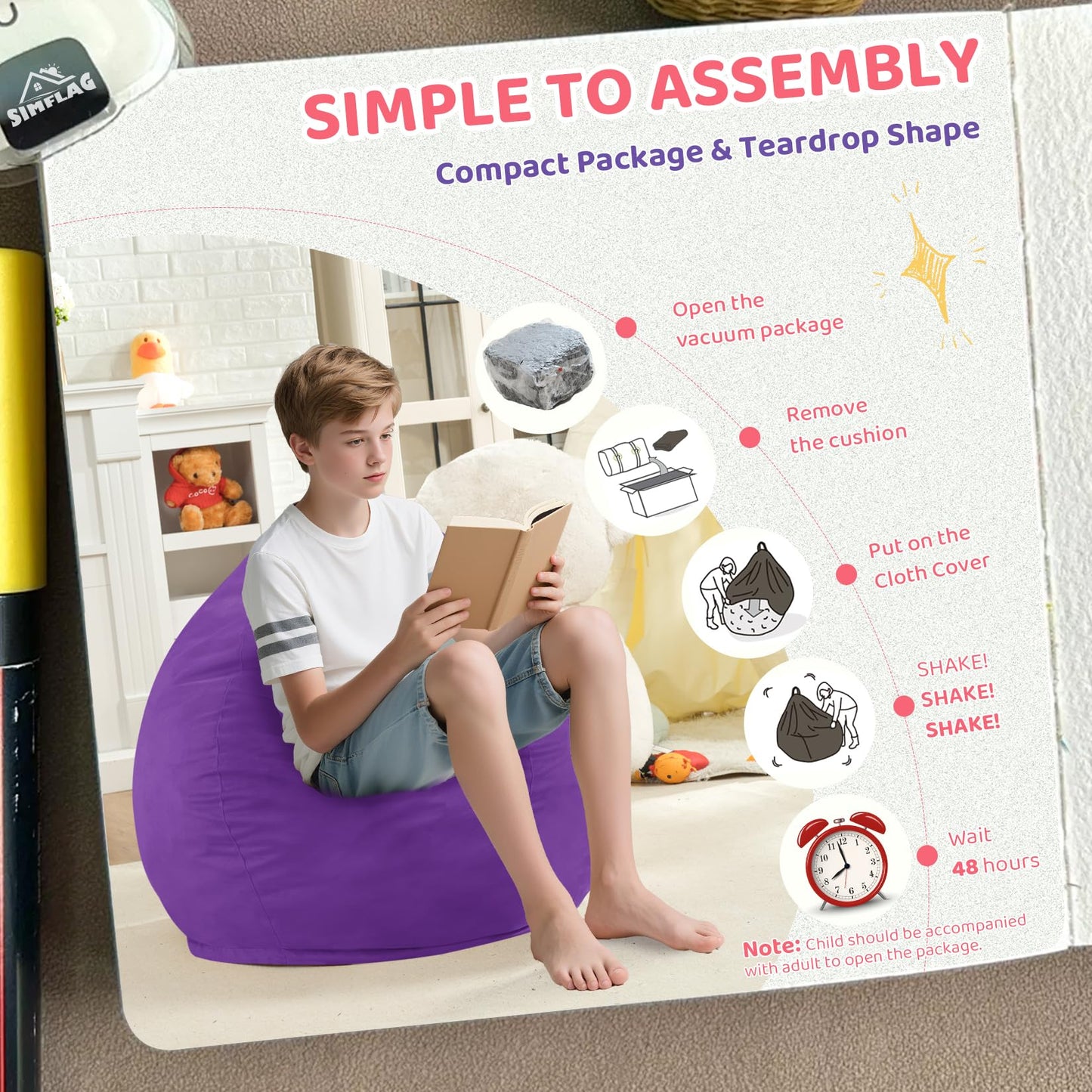 5FT Grey Bean Bag Chair