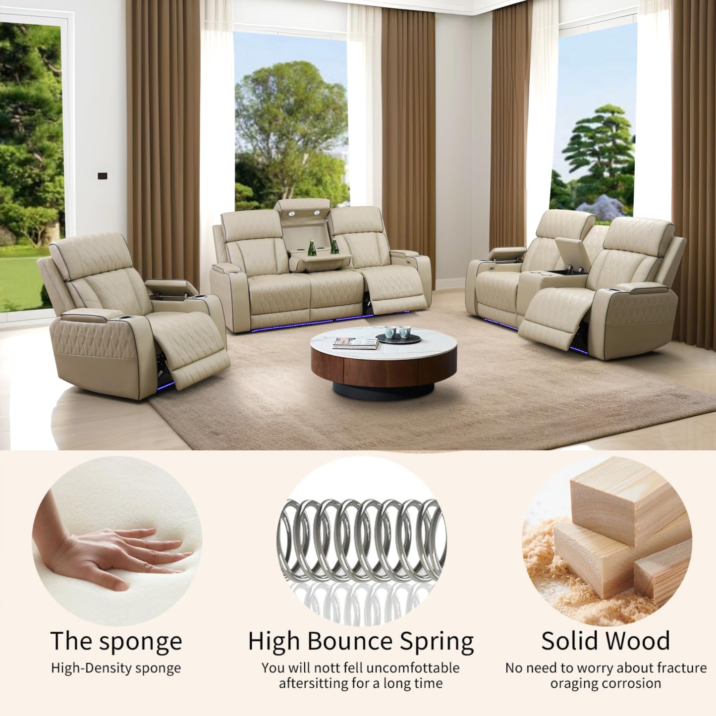 3-Piece Beige Power Recliner Set