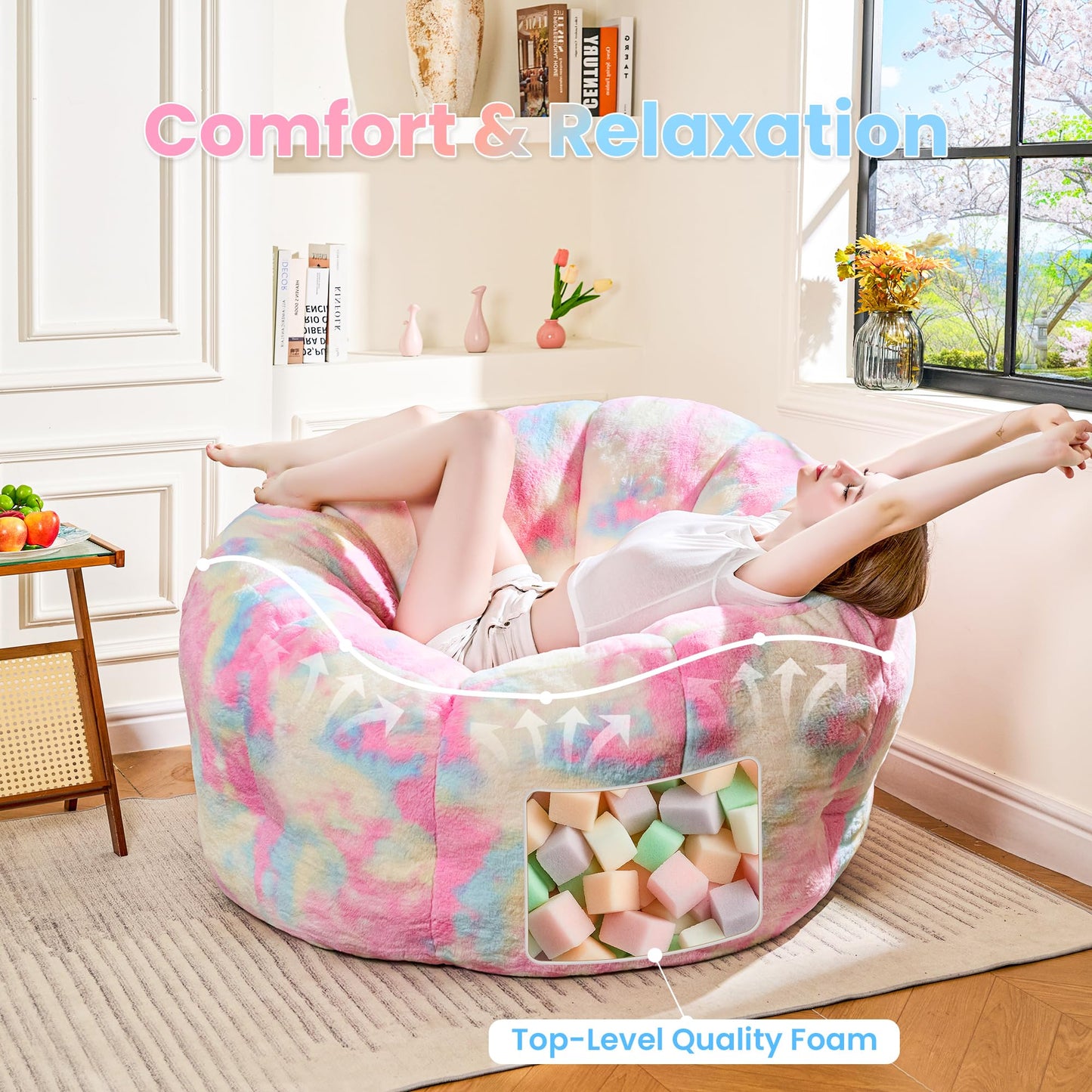 White Faux Fur Bean Bag Chair