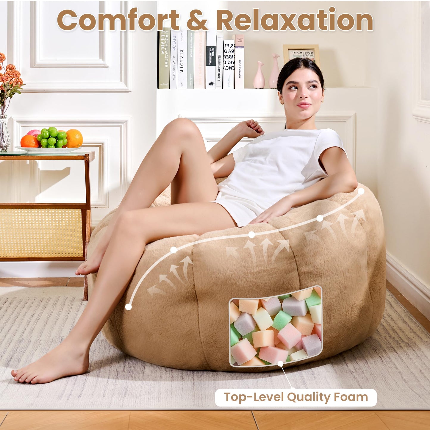 White Faux Fur Bean Bag Chair