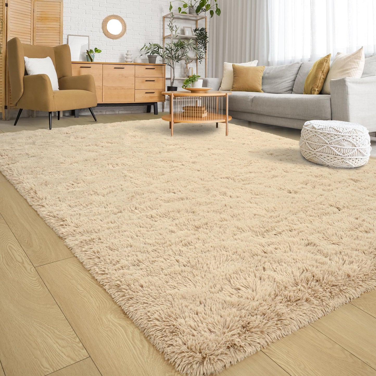 Keeko 4x5.3 Black Fluffy Shag Rug