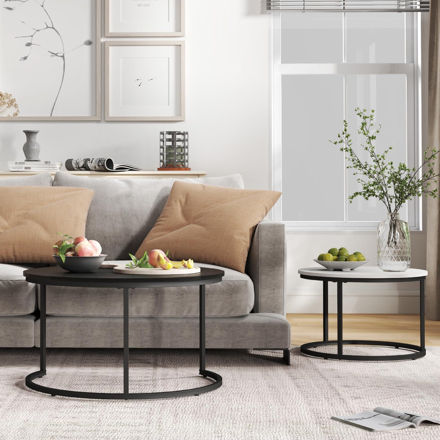 White Marble Nesting Tables, 2-Pack
