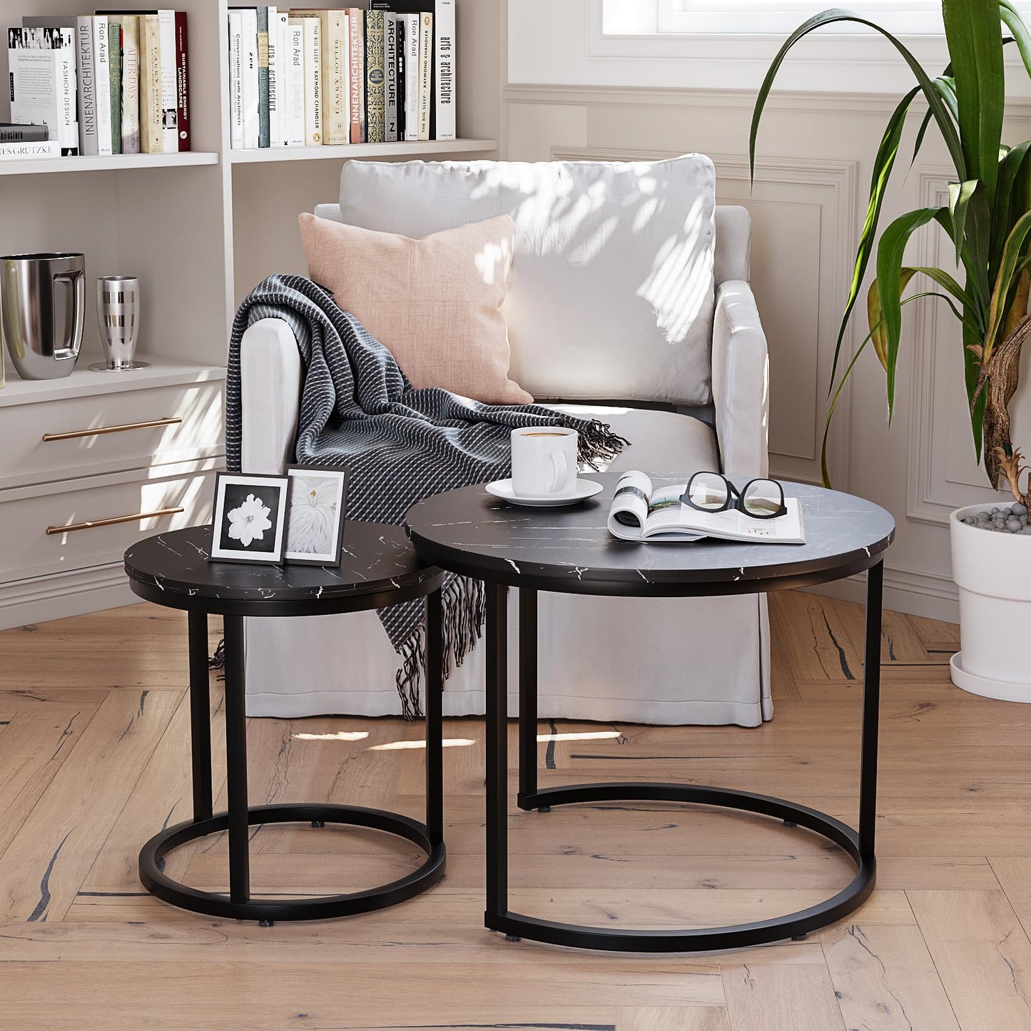 White Nesting Coffee Tables, 2-Pack