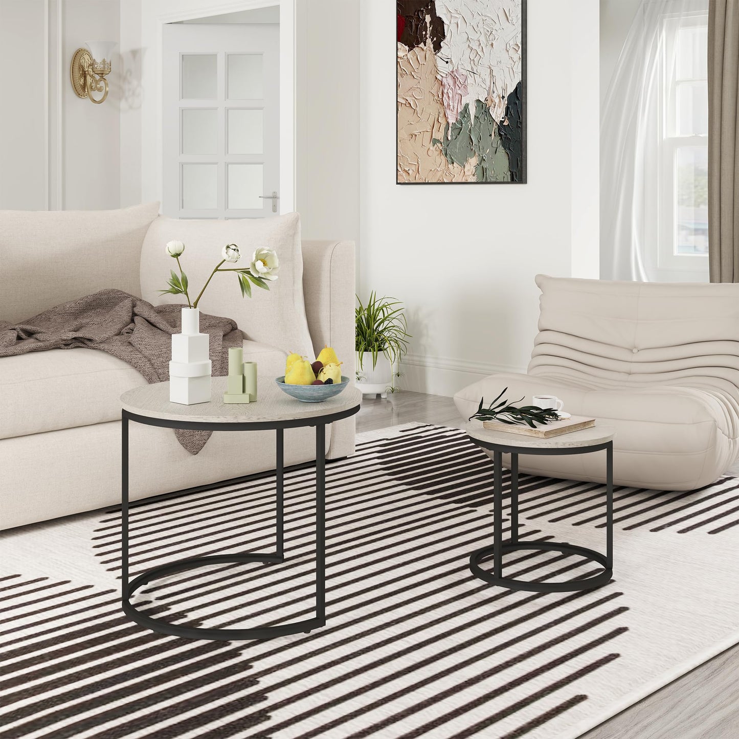 White Marble Nesting Tables, 2-Pack
