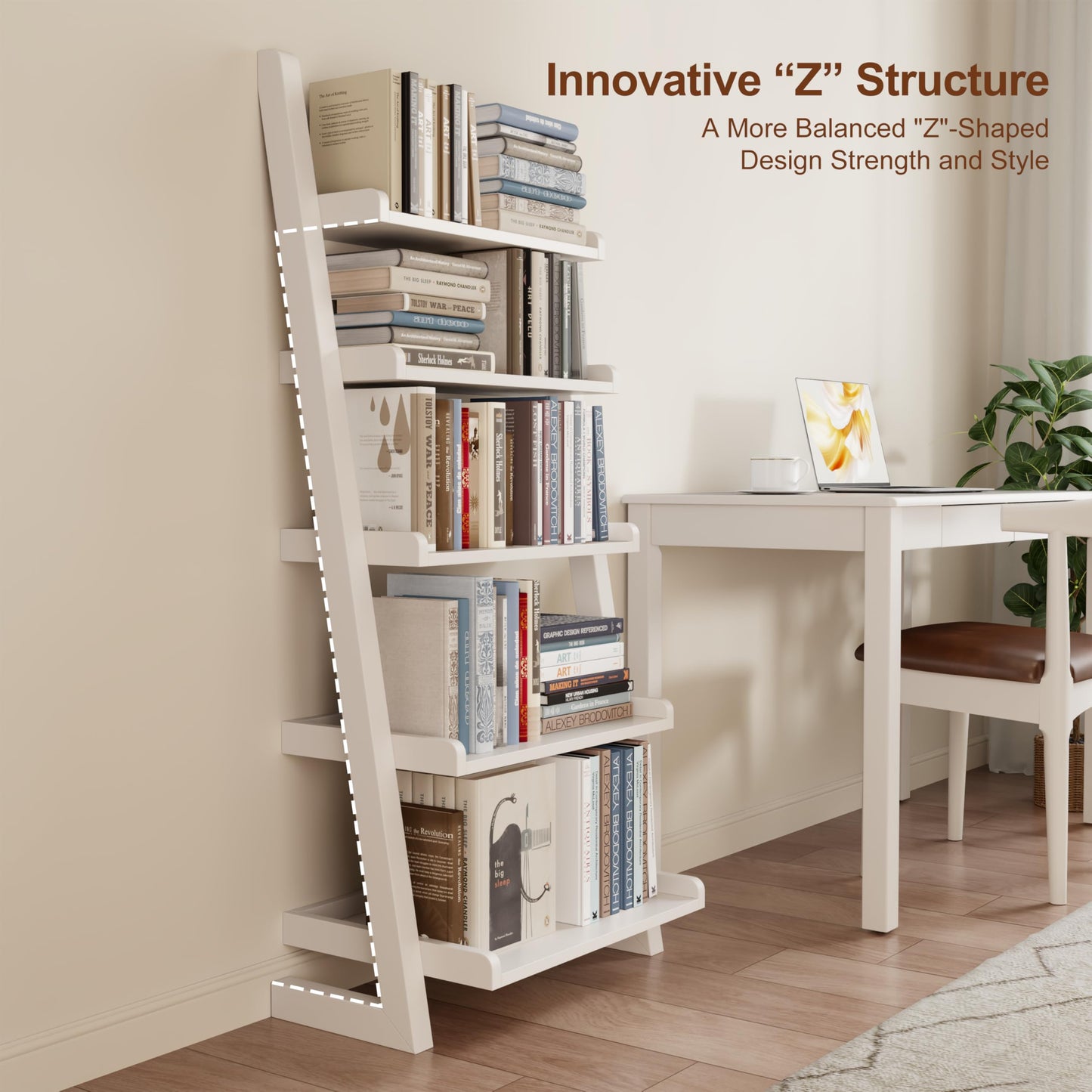 White 5-Tier Wooden Ladder Shelf
