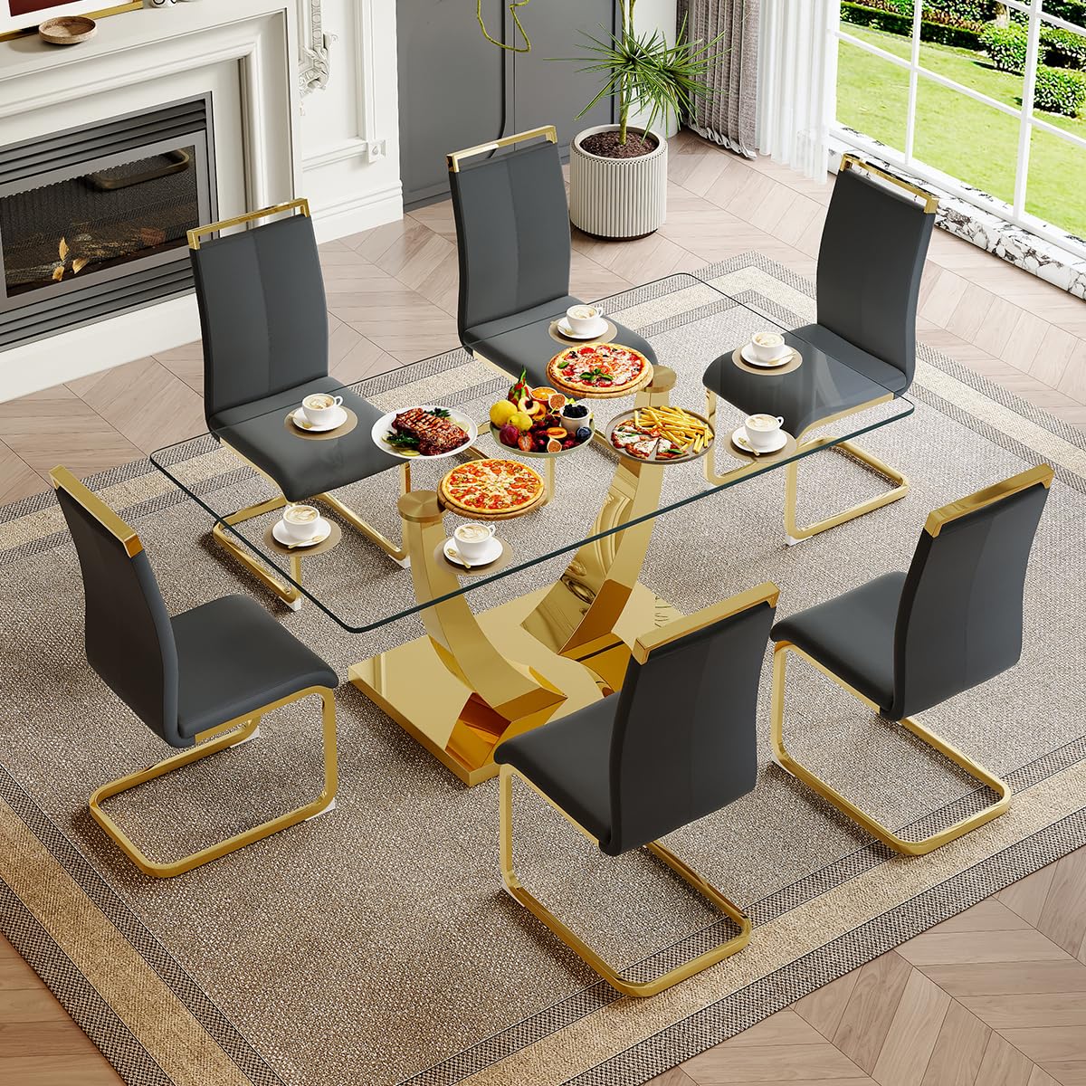 63" Glass Dining Table Set for 4