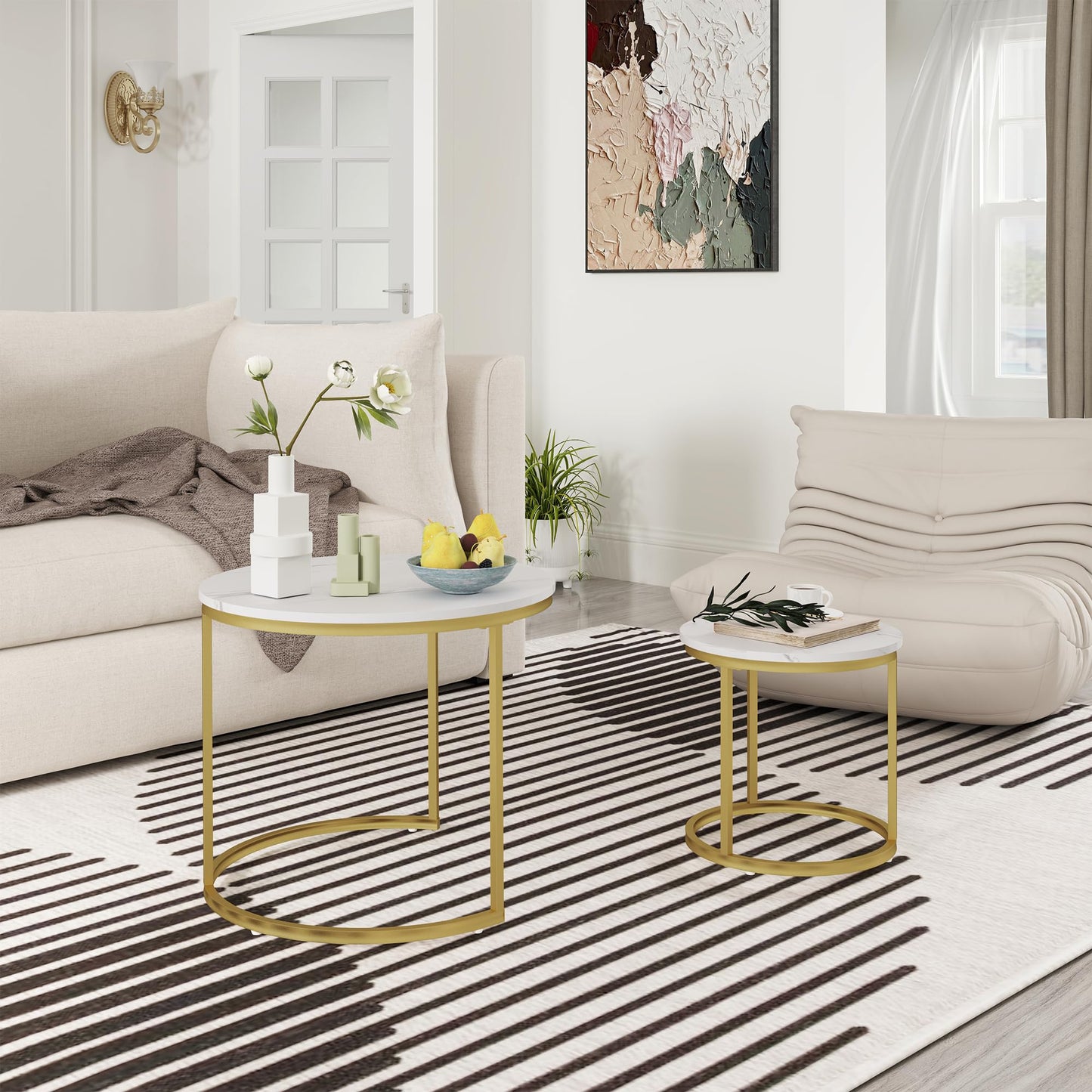 White Marble Nesting Tables, 2-Pack