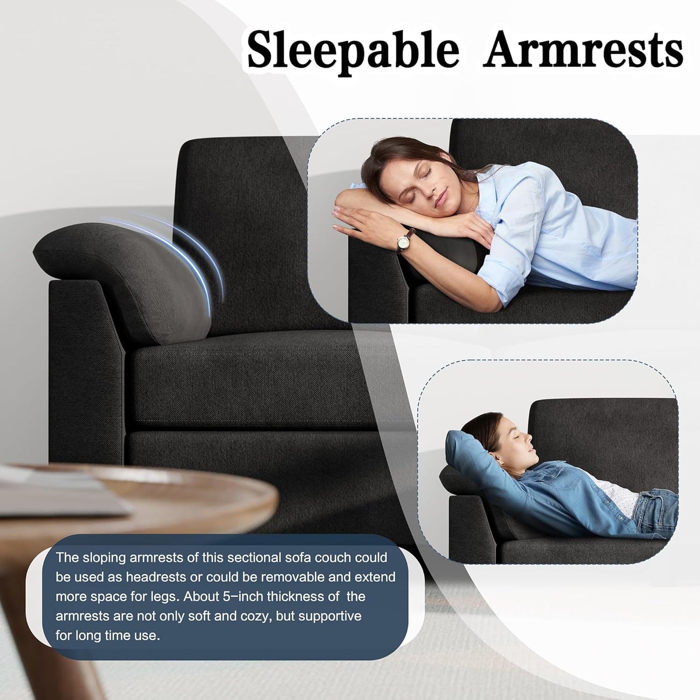Meilocar Black L-Shaped Sectional Sofa