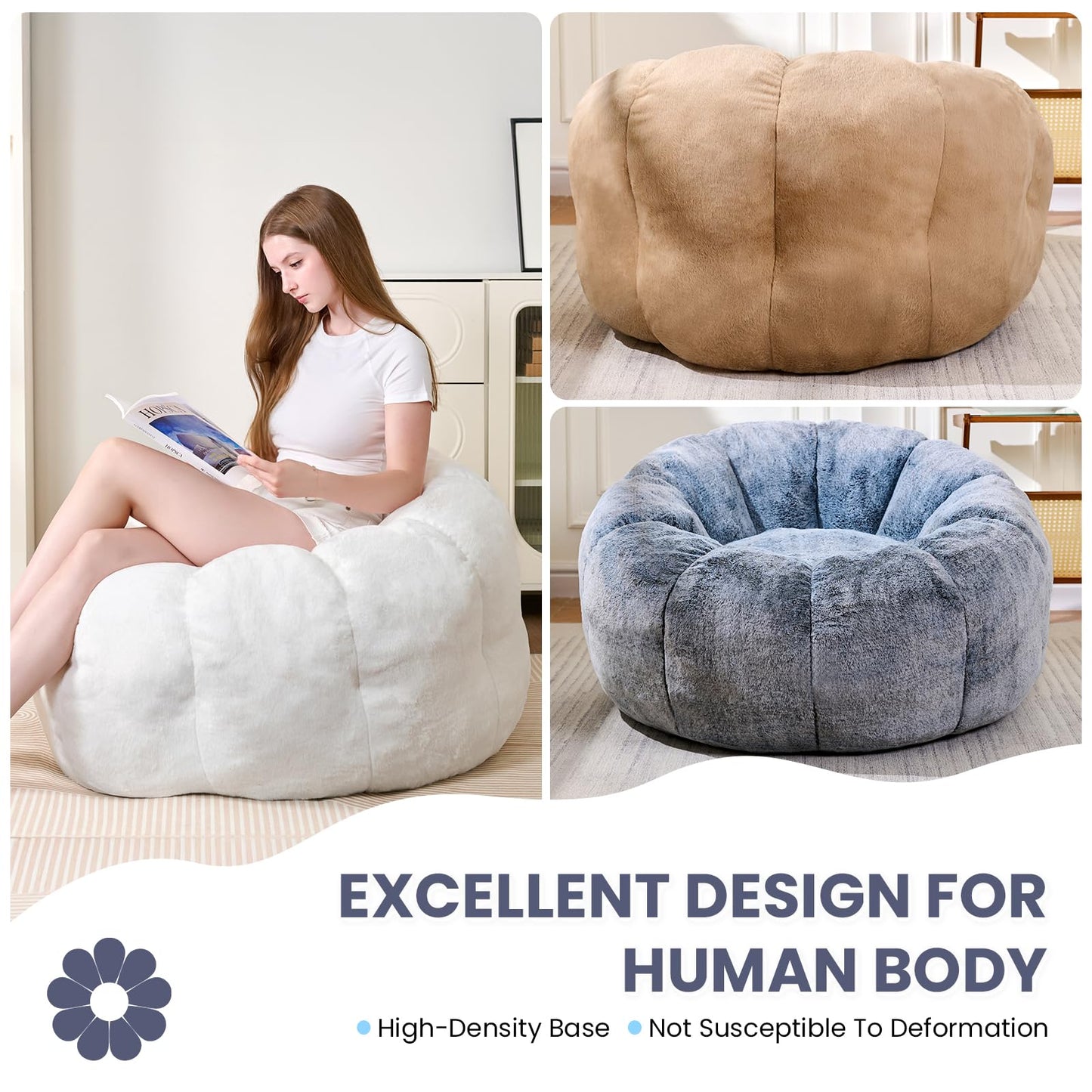 White Faux Fur Bean Bag Chair