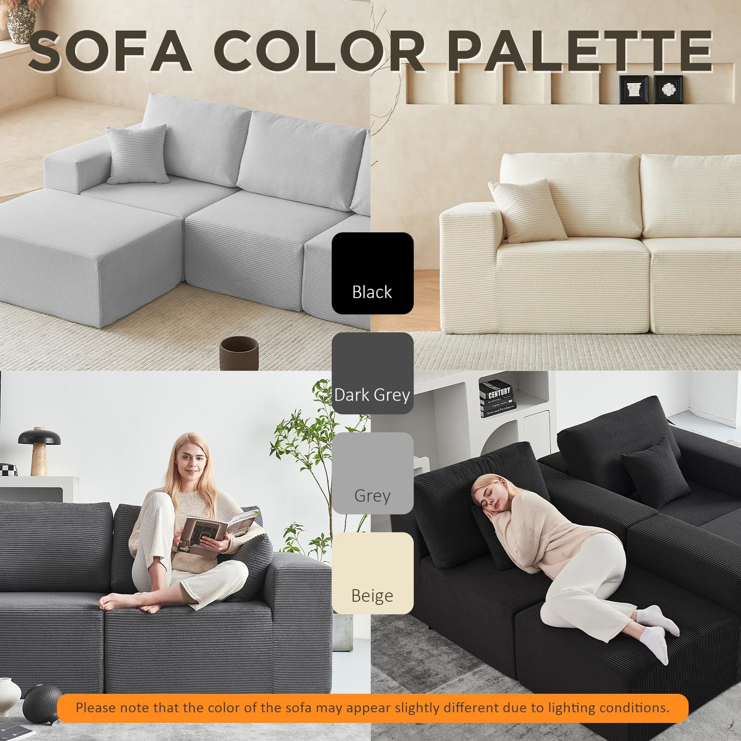 INGEROOM 108" Sectional Sofa – Dark Gray