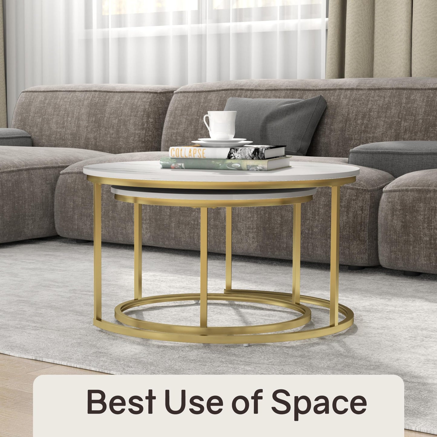 White Marble Nesting Tables, 2-Pack