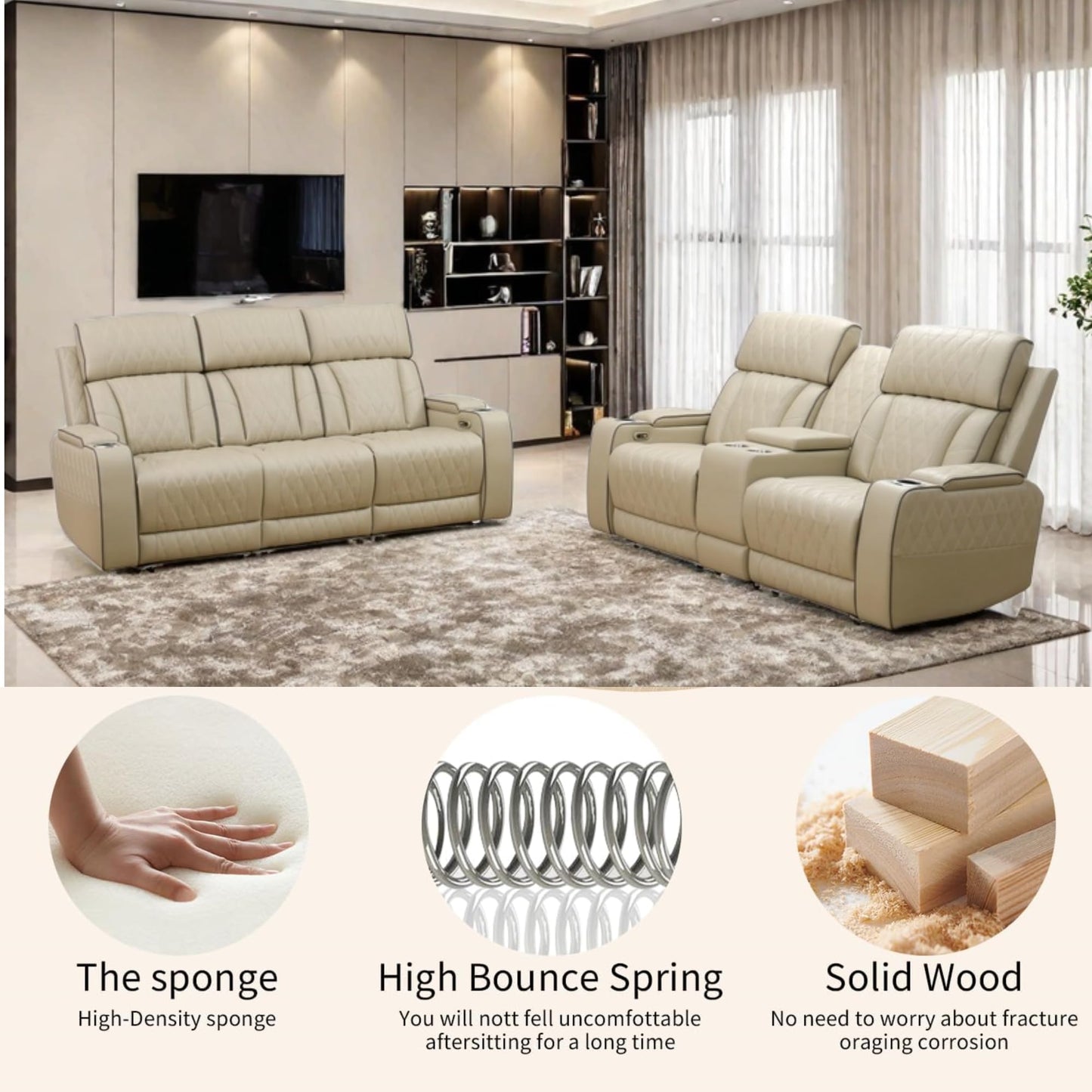3-Piece Beige Power Recliner Set