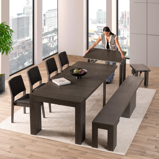 Transformer Table Expandable Dining Table for 2 to 12, Solid Wood Extendable Kitchen Table, Space-Saving Furniture, Small to Large Adjustable Dinner Table with Bench (White, Table + Bench)
