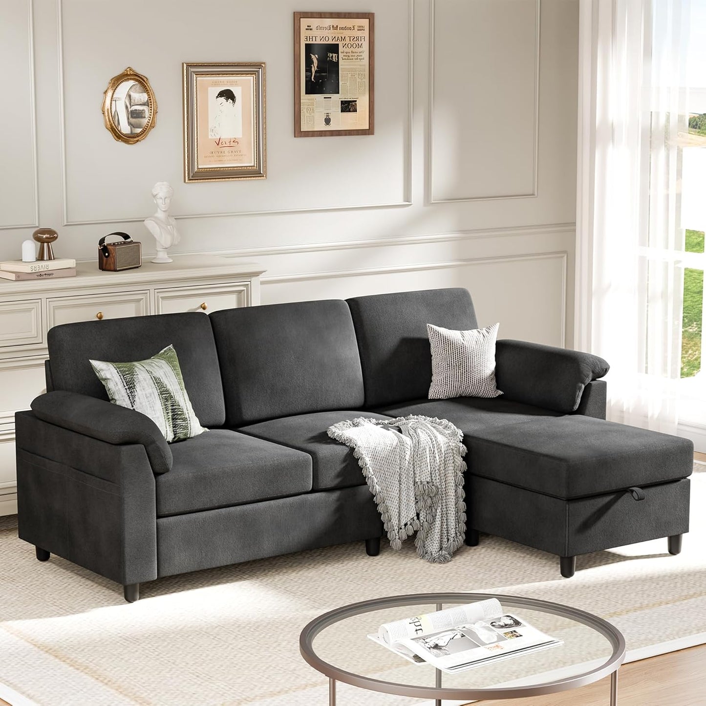 Meilocar Black L-Shaped Sectional Sofa