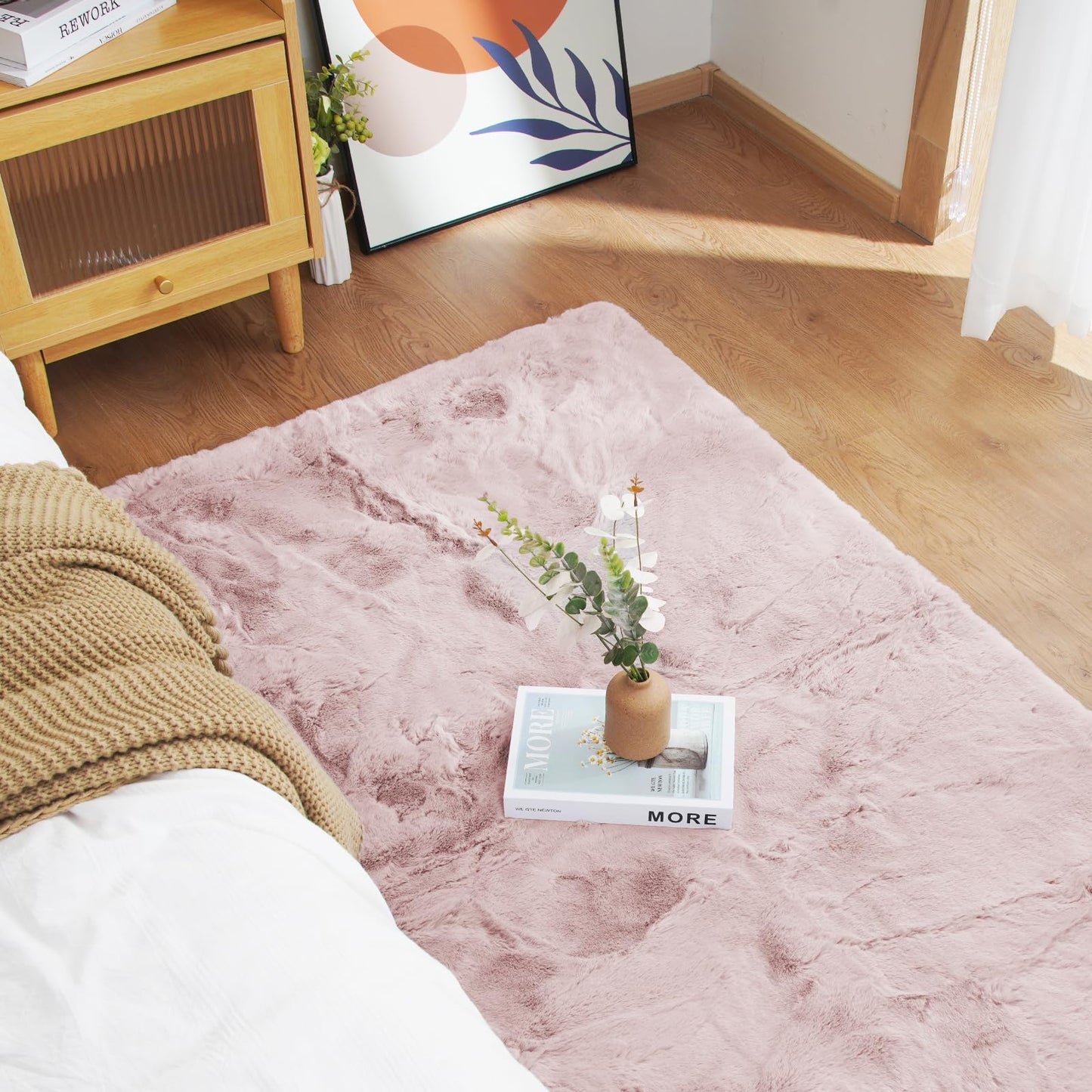 Latepis 3ft White Faux Fur Round Rug