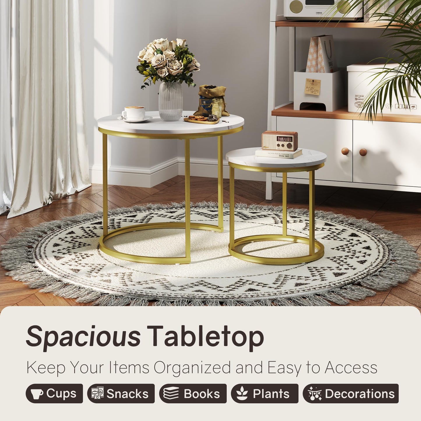White Marble Nesting Tables, 2-Pack