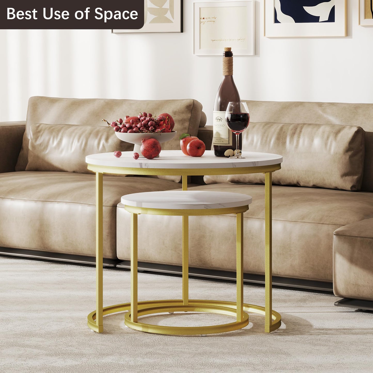White Marble Nesting Tables, 2-Pack