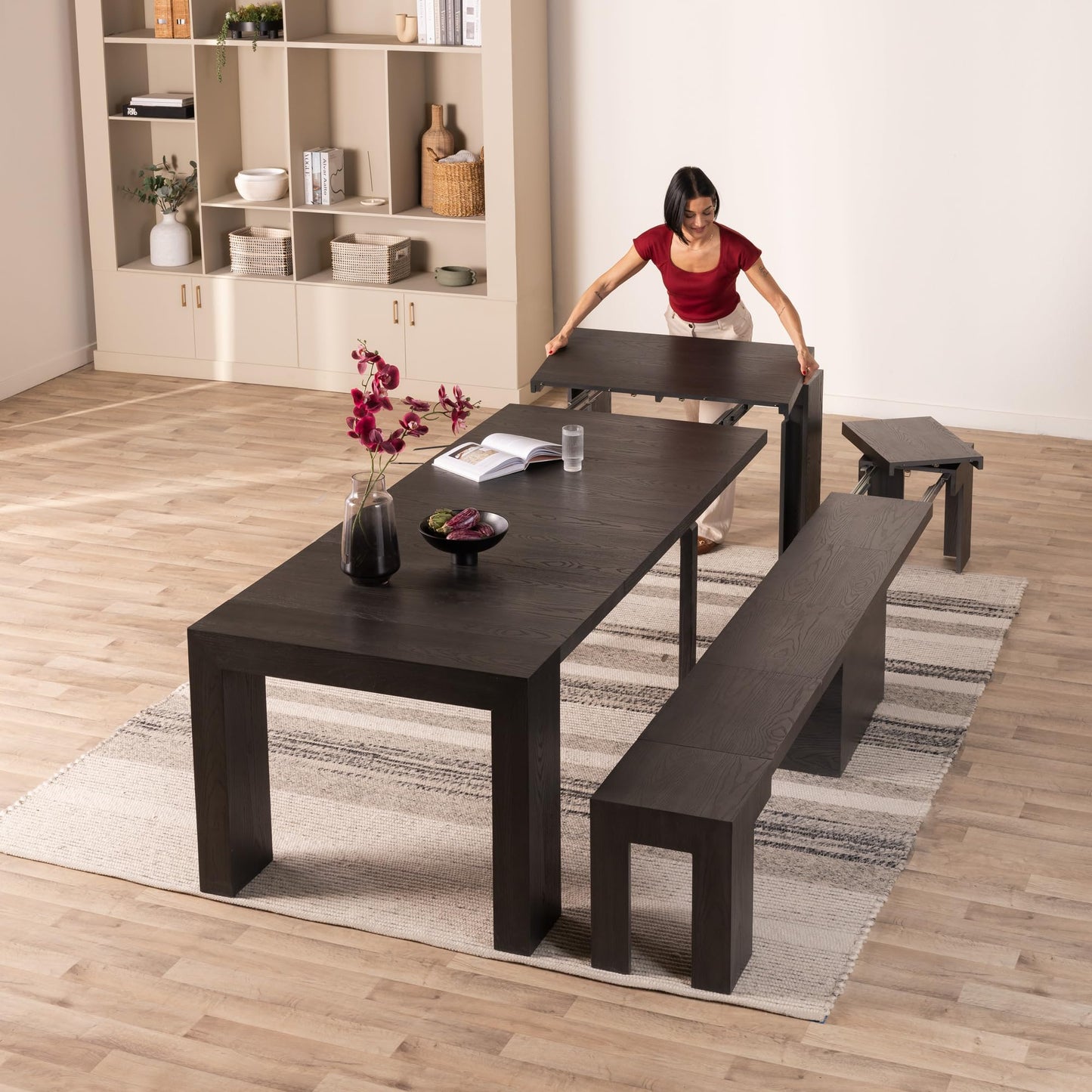 White Extendable Dining Table & Bench