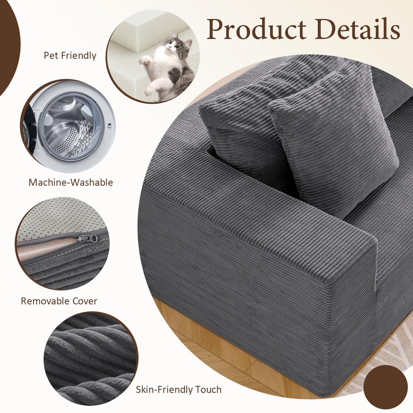 INGEROOM 108" Sectional Sofa – Dark Gray