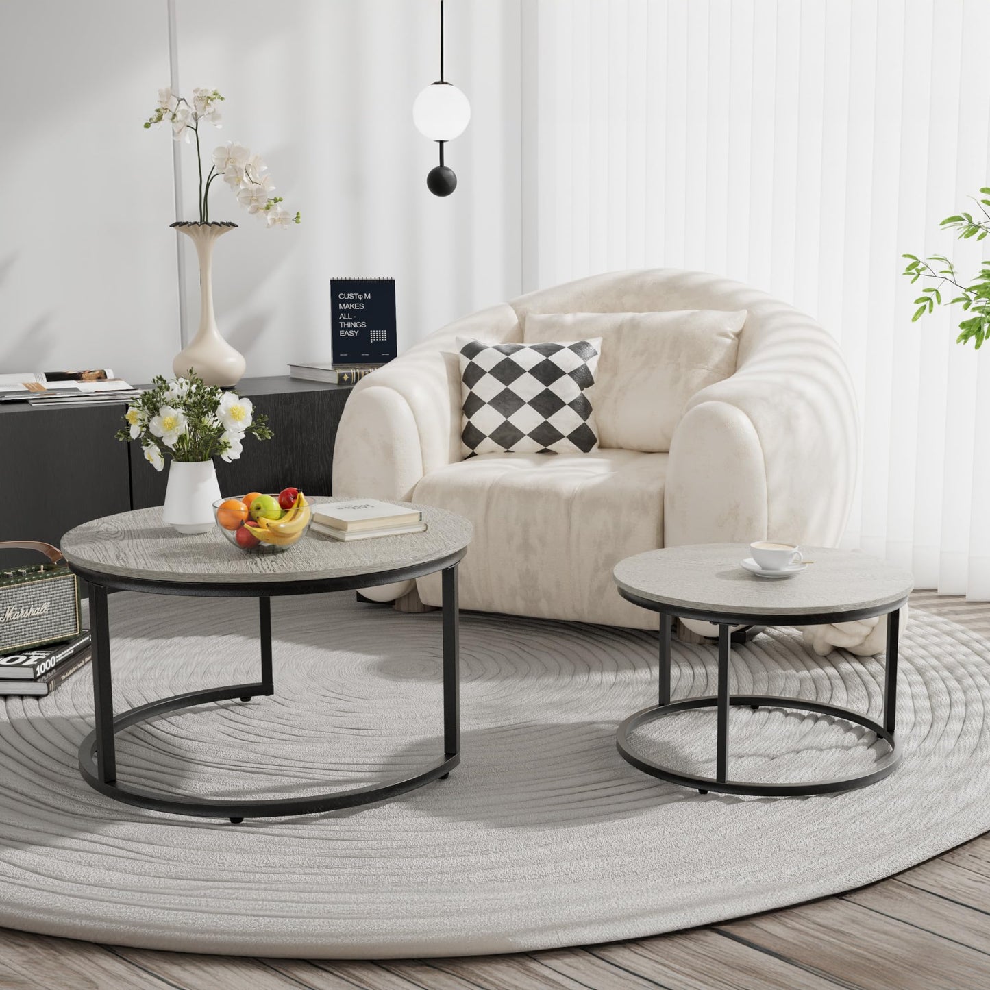 White Marble Nesting Tables, 2-Pack