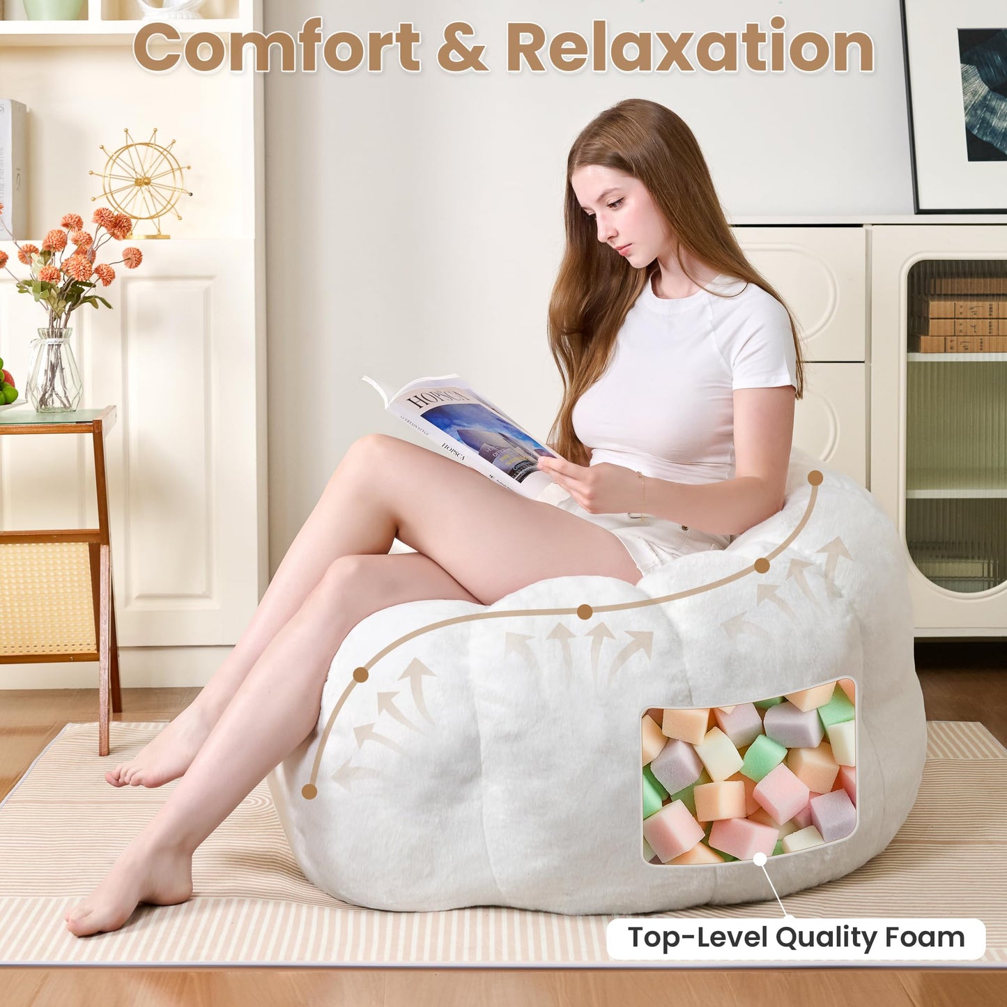 White Faux Fur Bean Bag Chair