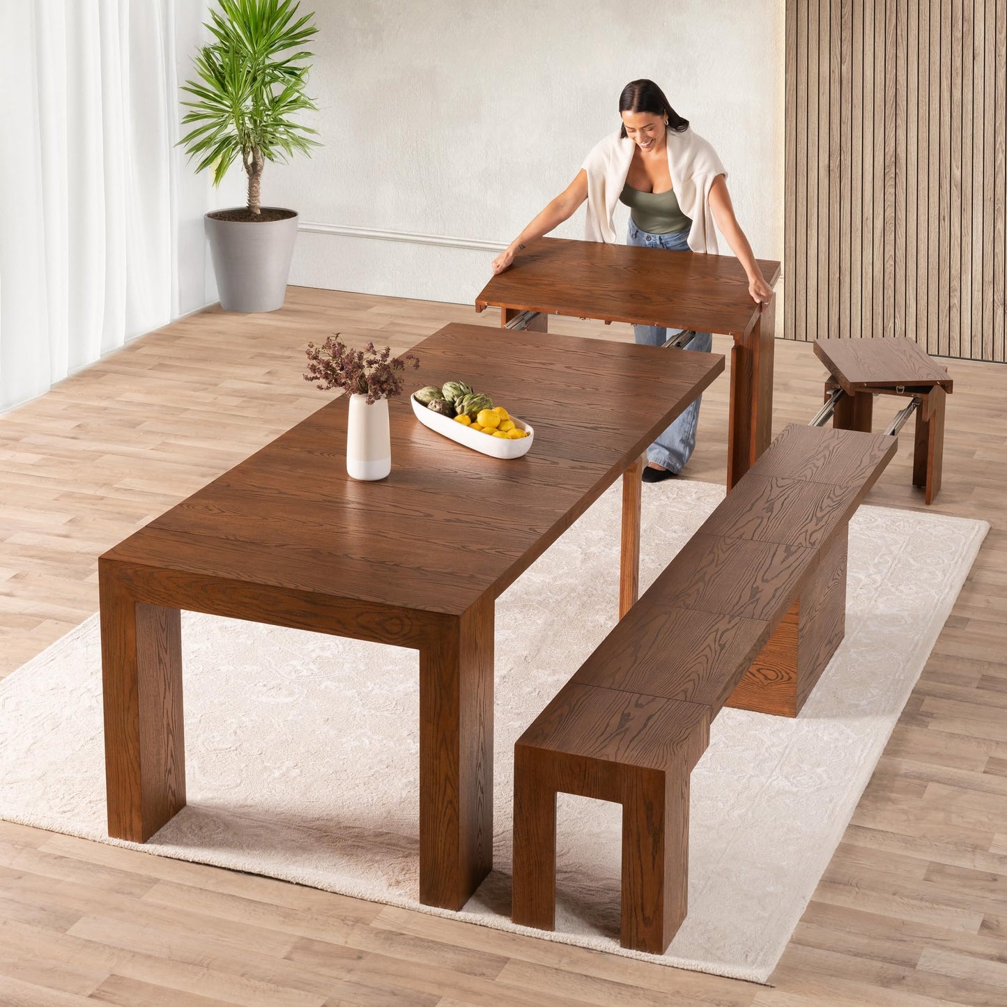 White Extendable Dining Table & Bench
