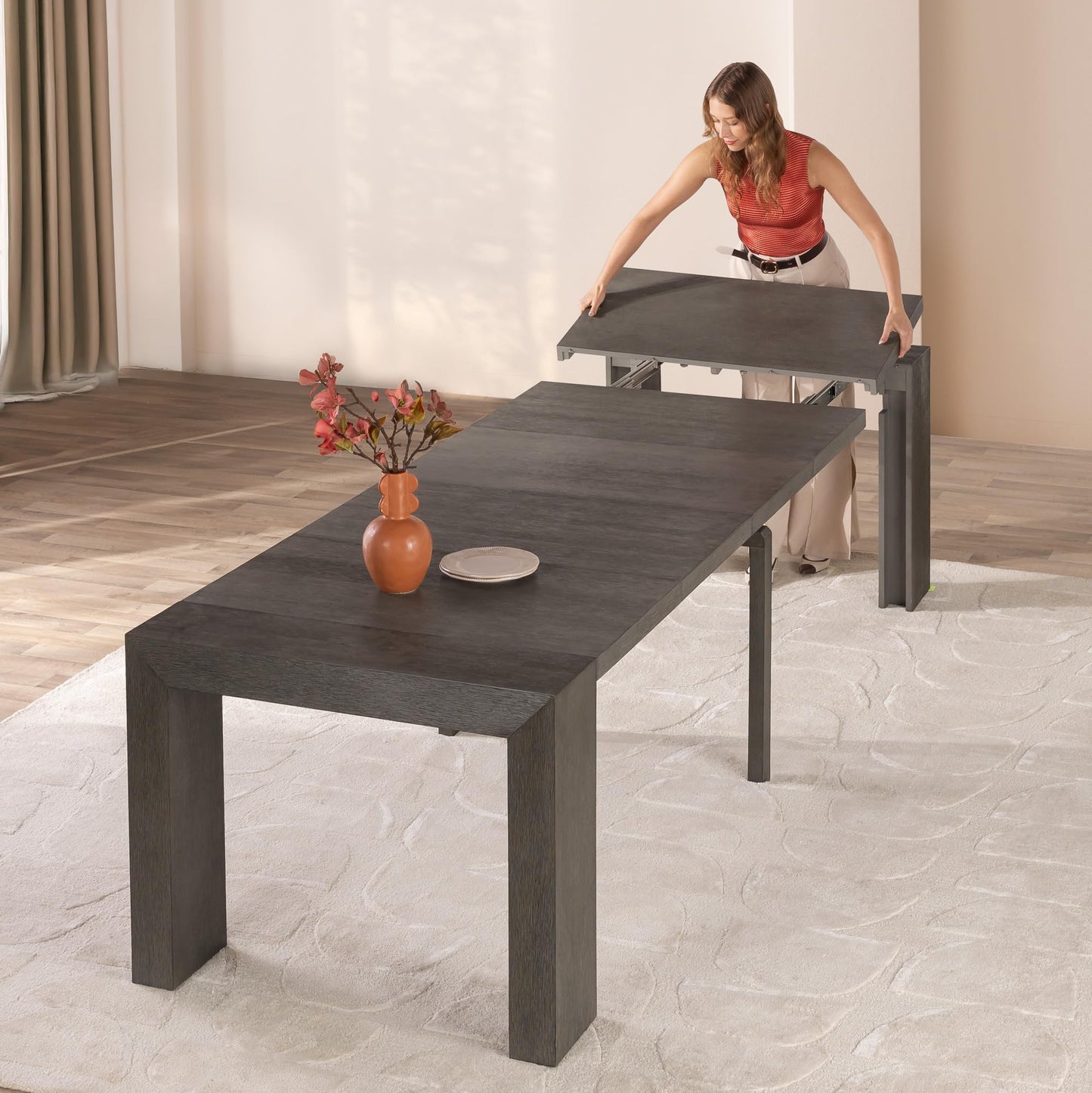 White Extendable Dining Table & Bench