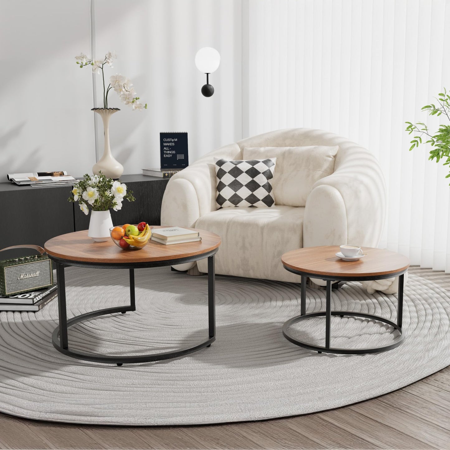White Marble Nesting Tables, 2-Pack