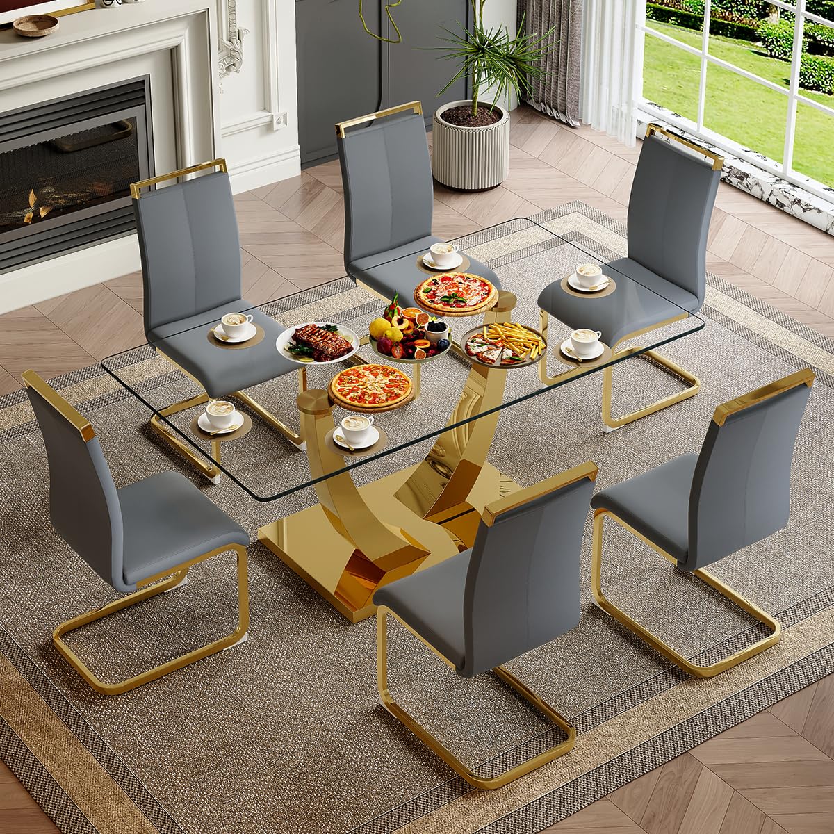 63" Glass Dining Table Set for 4