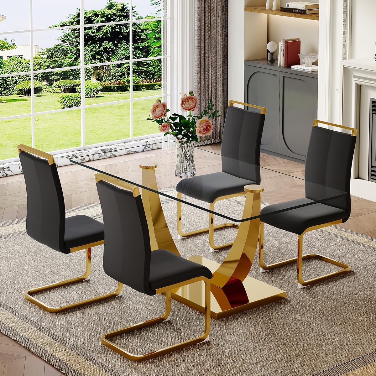 63" Glass Dining Table Set for 4