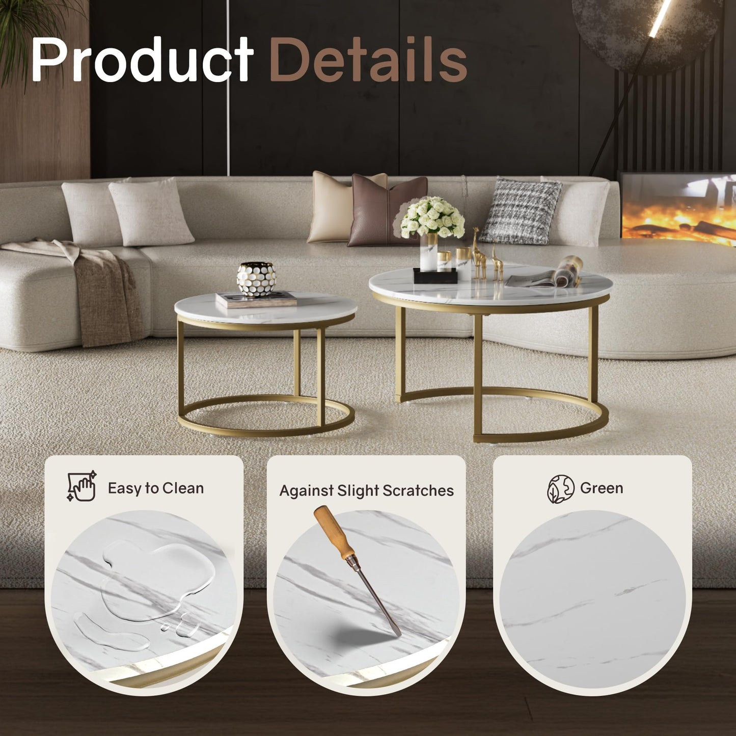 White Marble Nesting Tables, 2-Pack