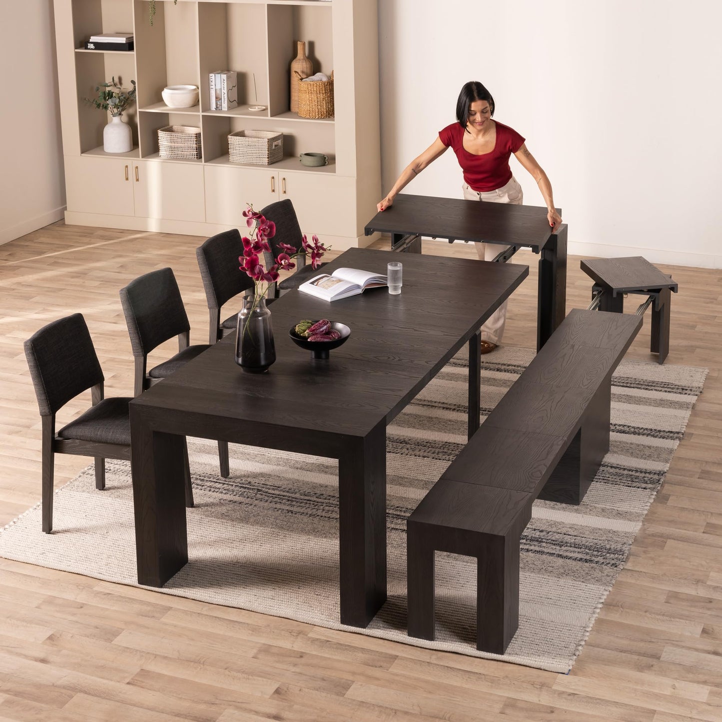White Extendable Dining Table & Bench