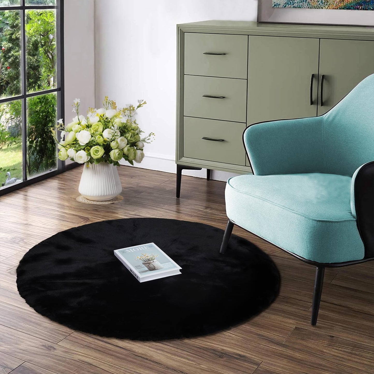 Latepis 3ft White Faux Fur Round Rug