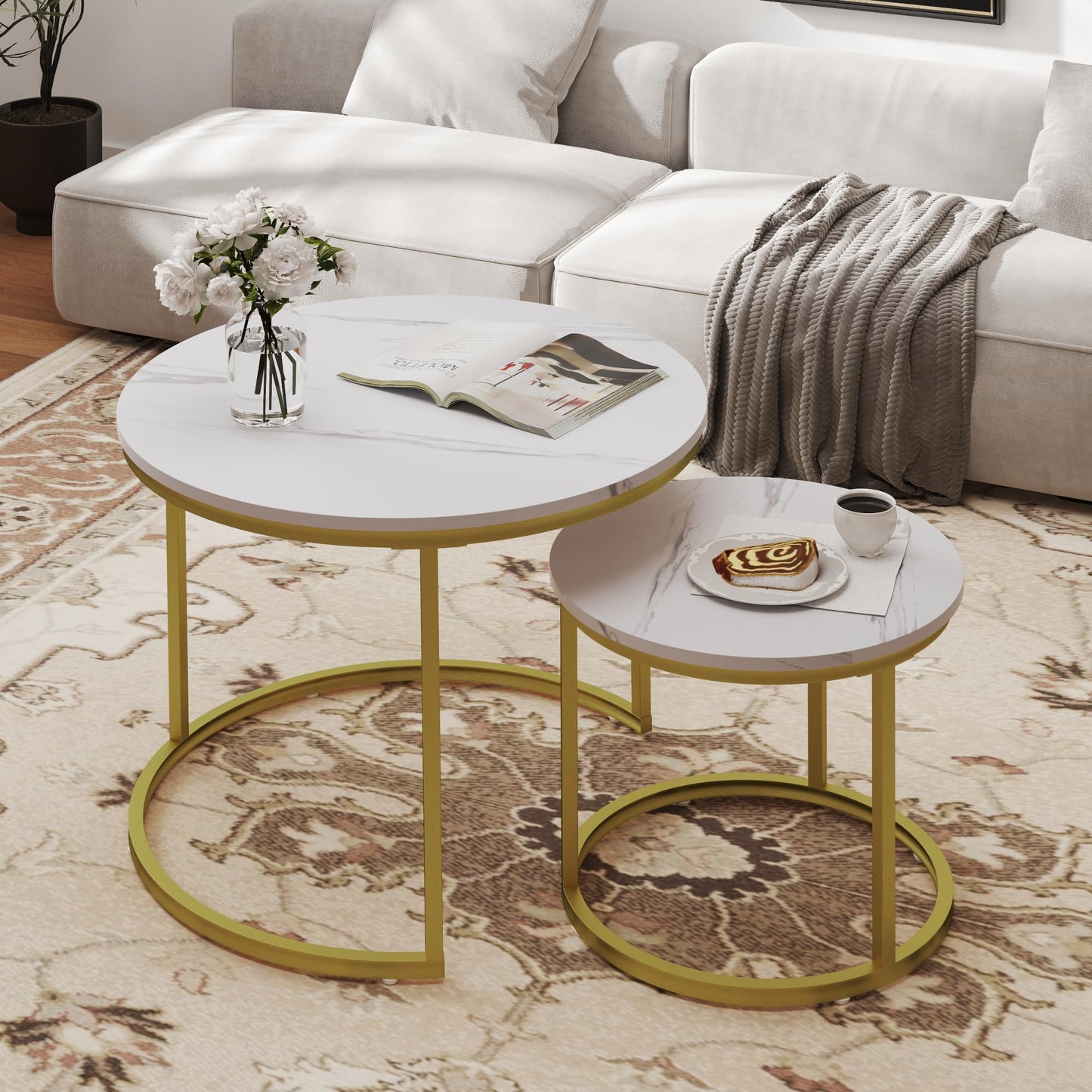 White Marble Nesting Tables, 2-Pack
