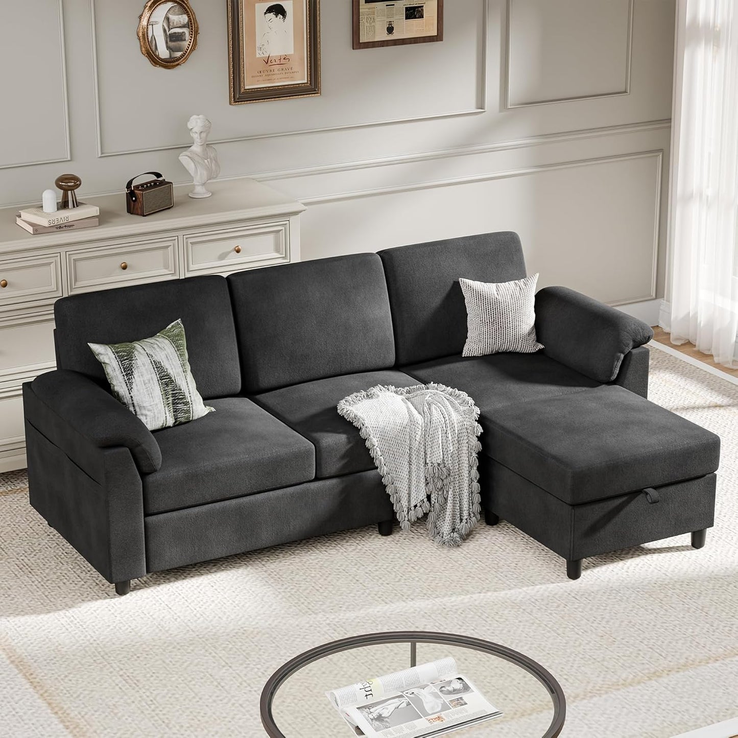 Meilocar Black L-Shaped Sectional Sofa