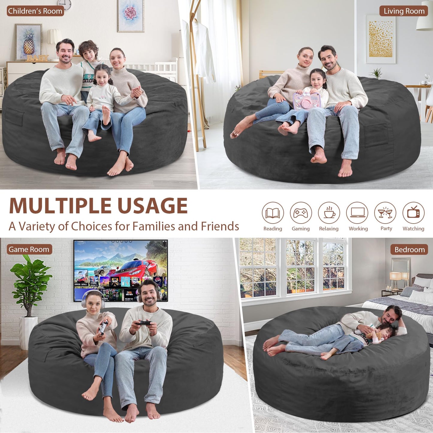 5FT Grey Bean Bag Chair
