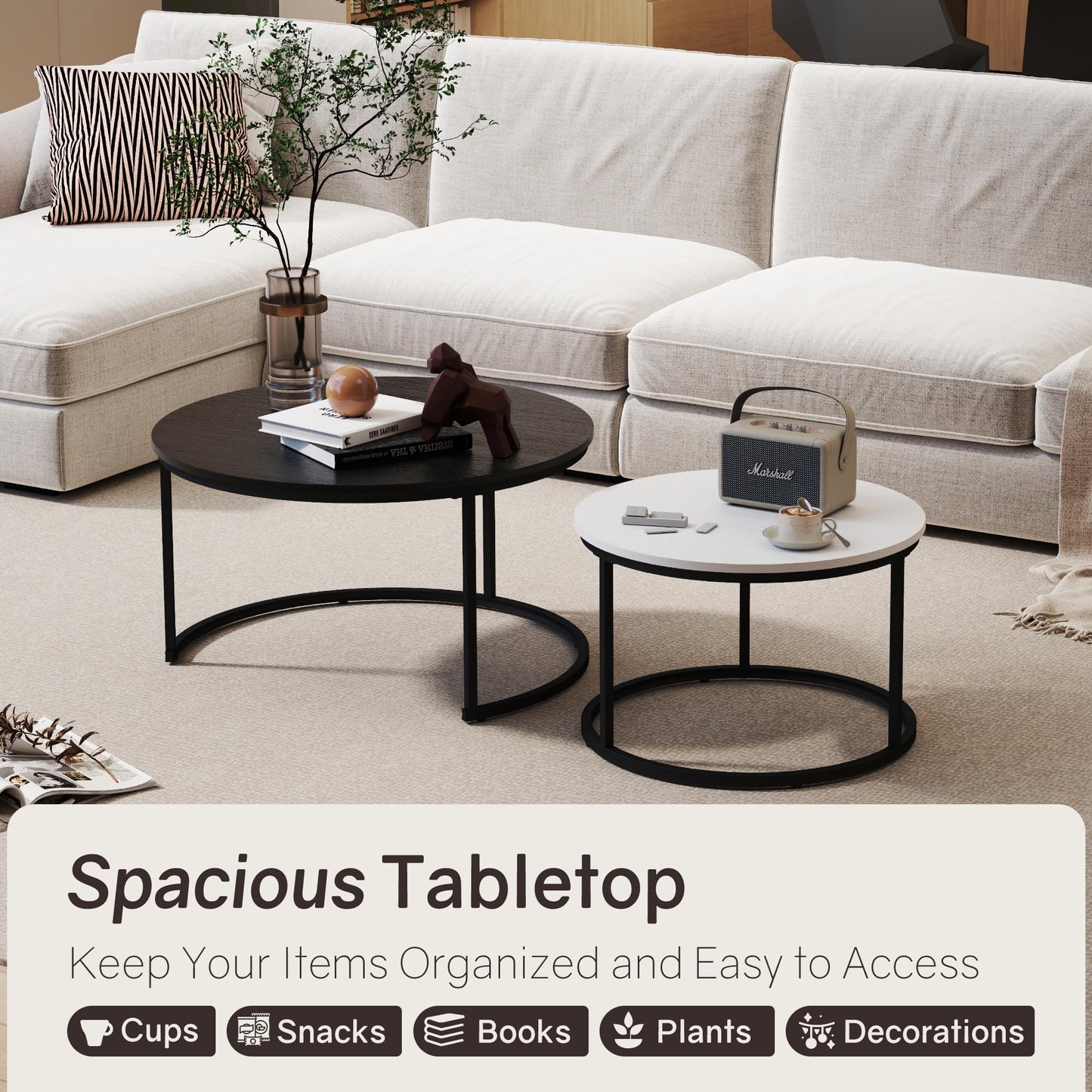 White Marble Nesting Tables, 2-Pack