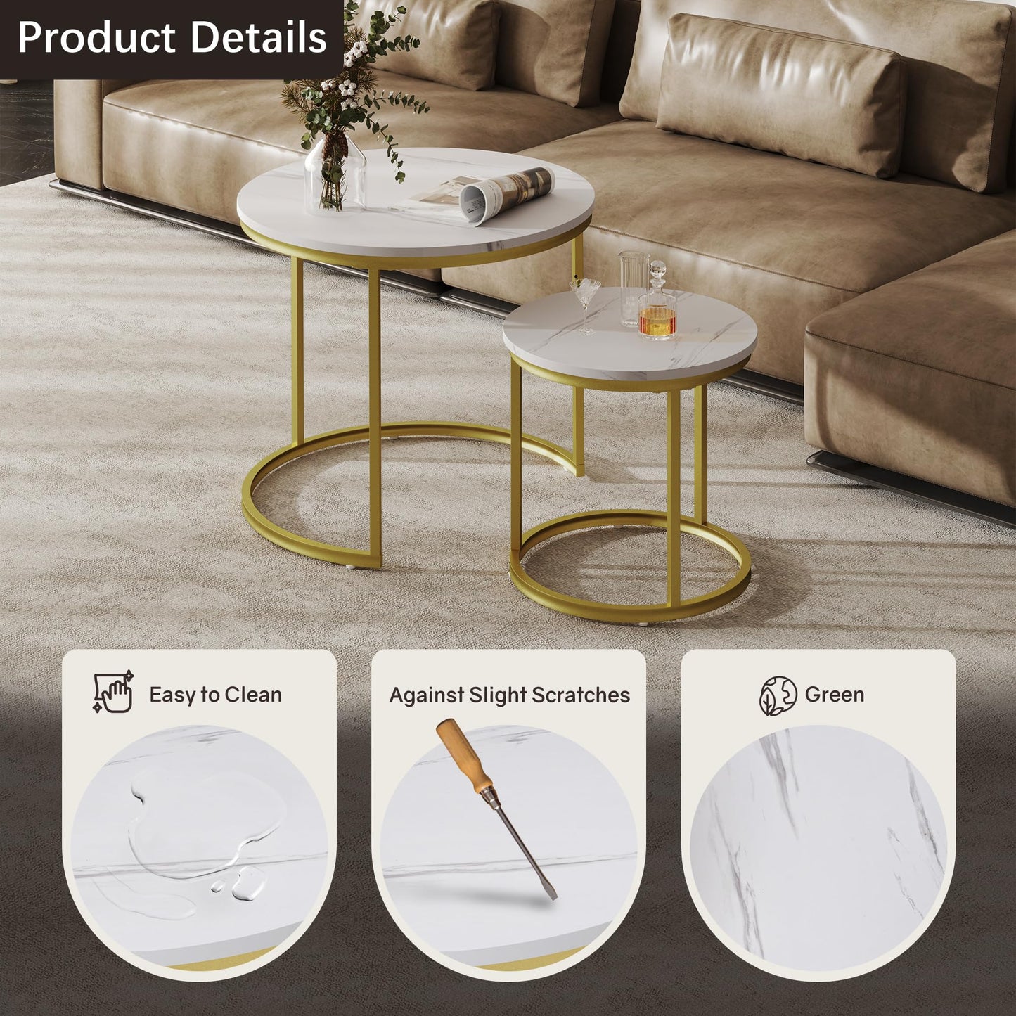 White Marble Nesting Tables, 2-Pack