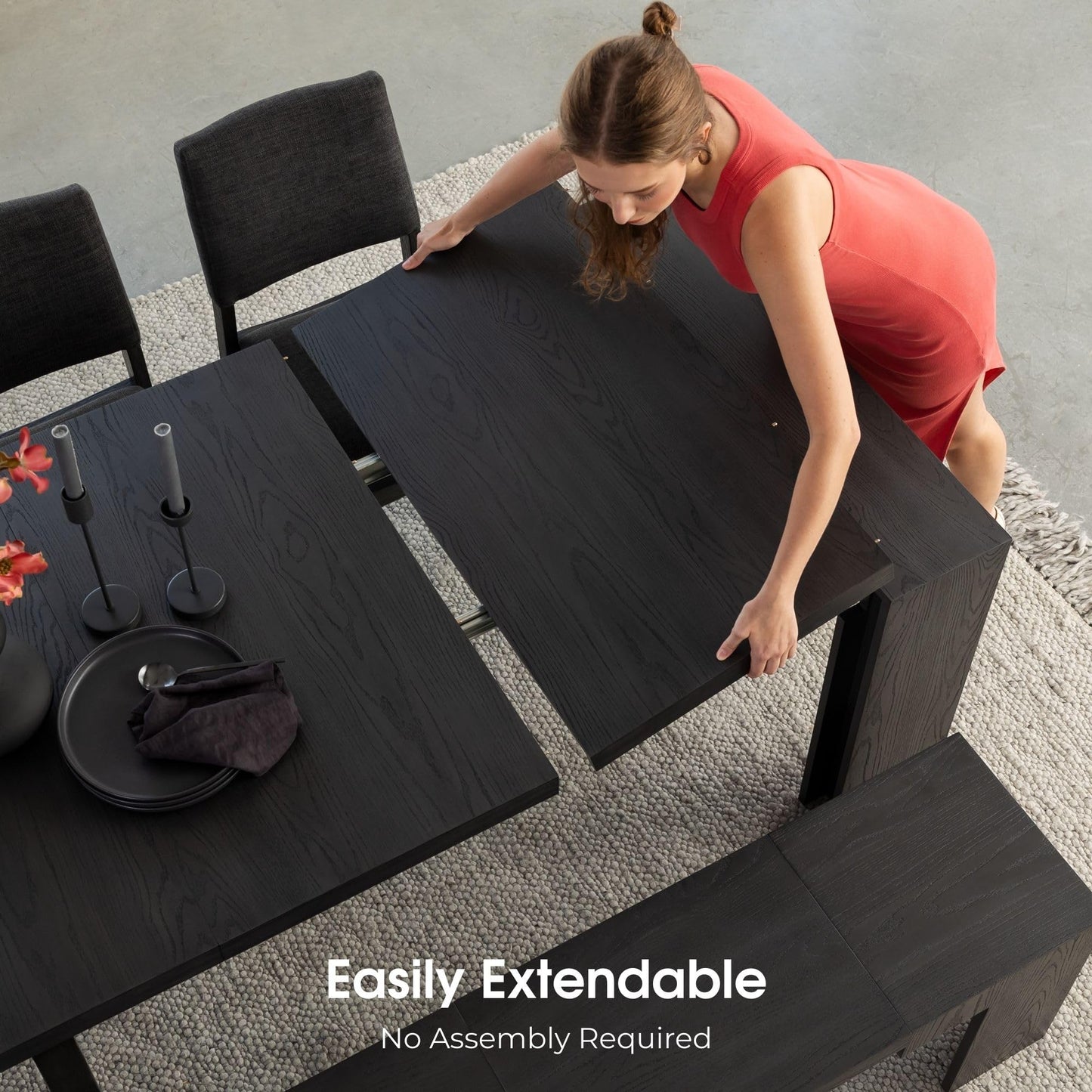 White Extendable Dining Table & Bench