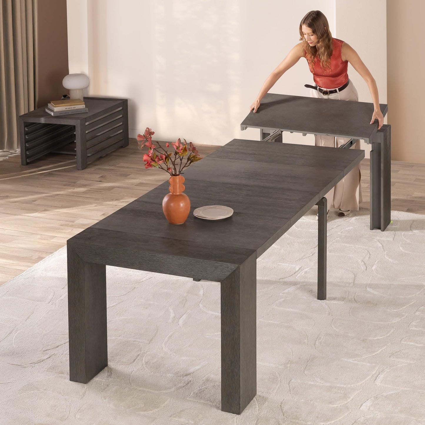 White Extendable Dining Table & Bench