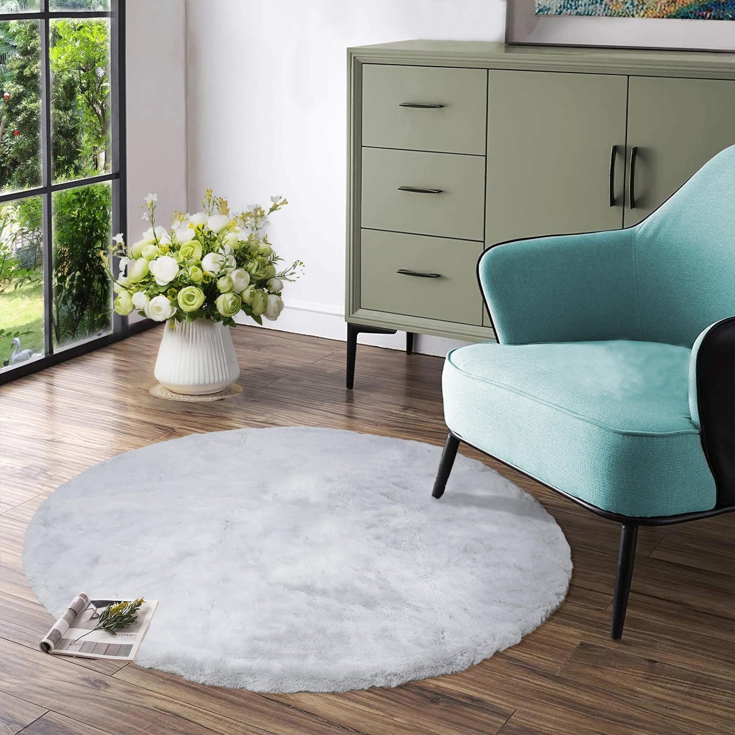 Latepis 3ft White Faux Fur Round Rug