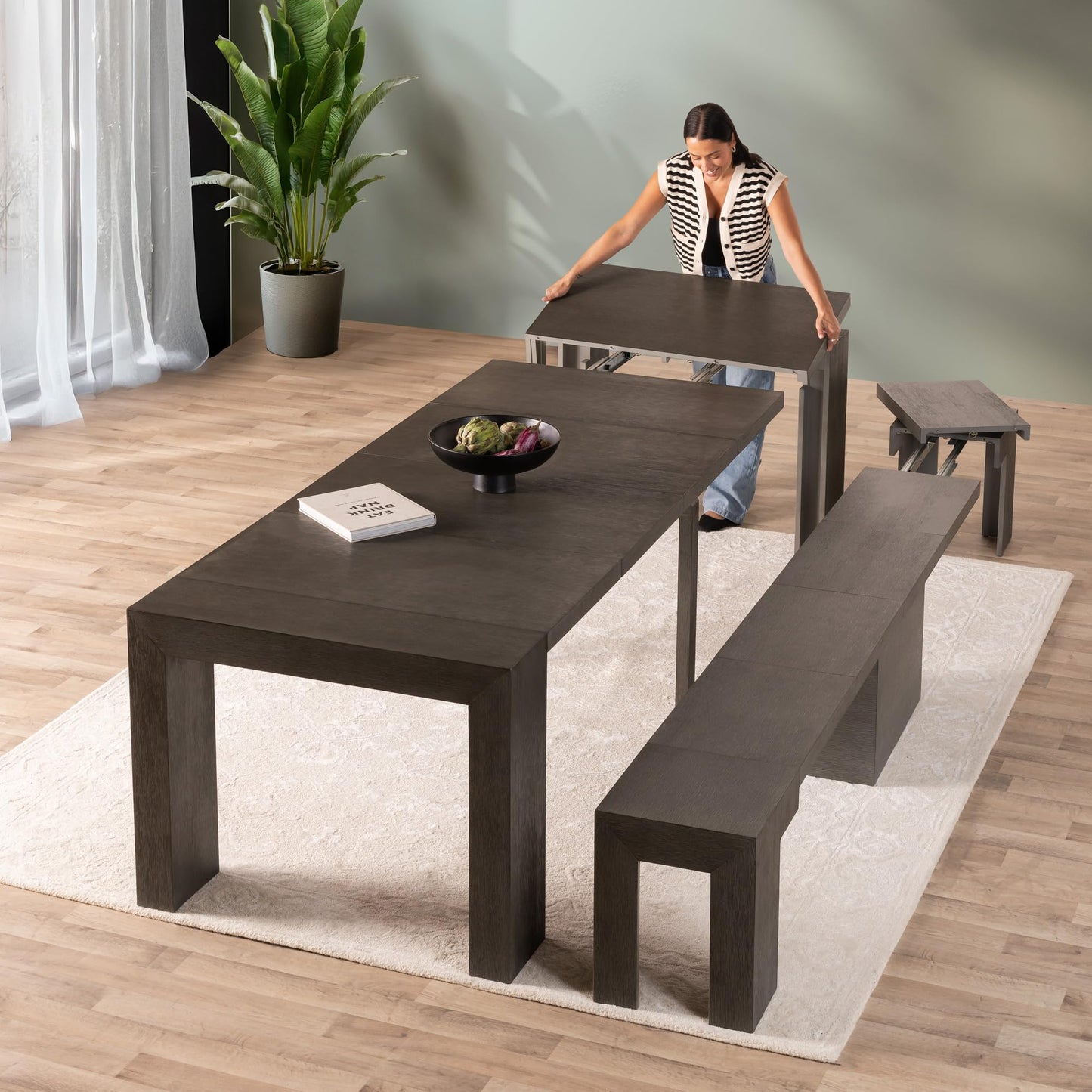 White Extendable Dining Table & Bench