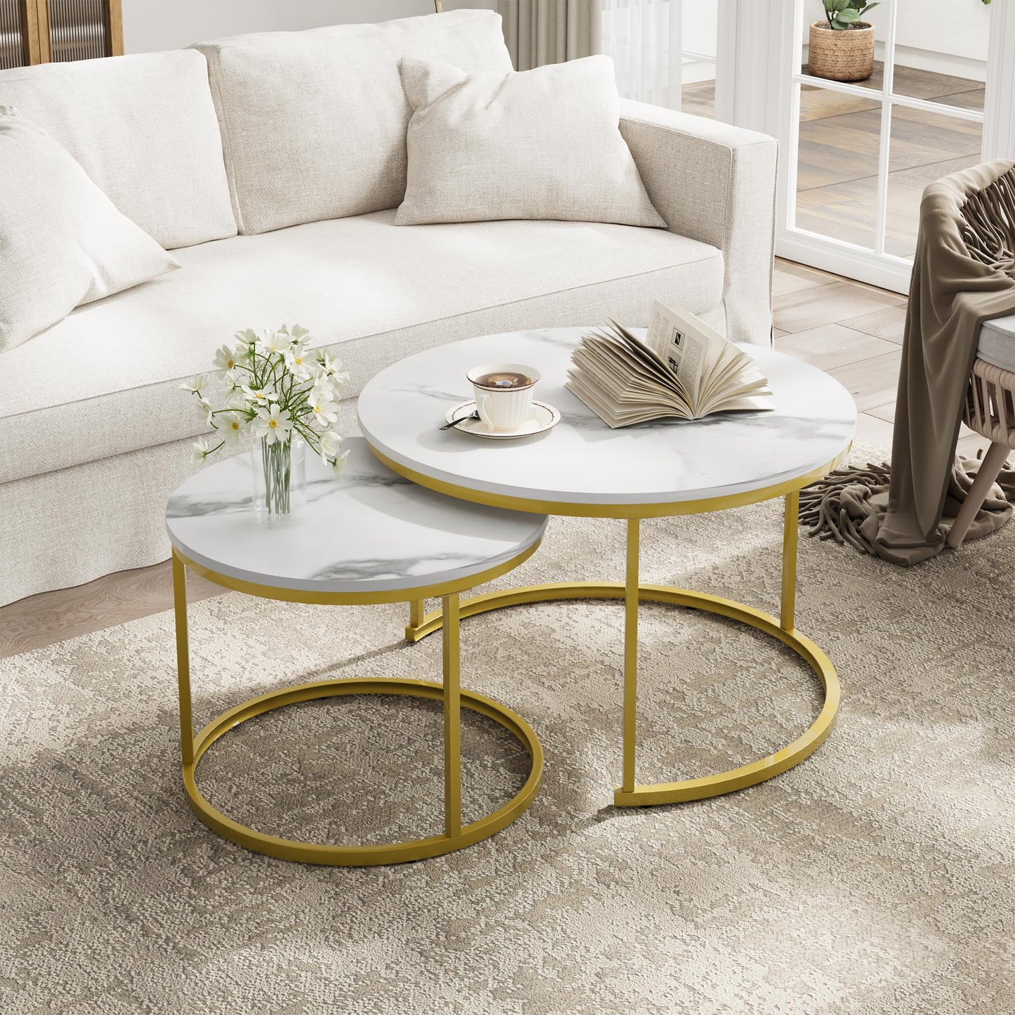 White Nesting Coffee Tables, 2-Pack