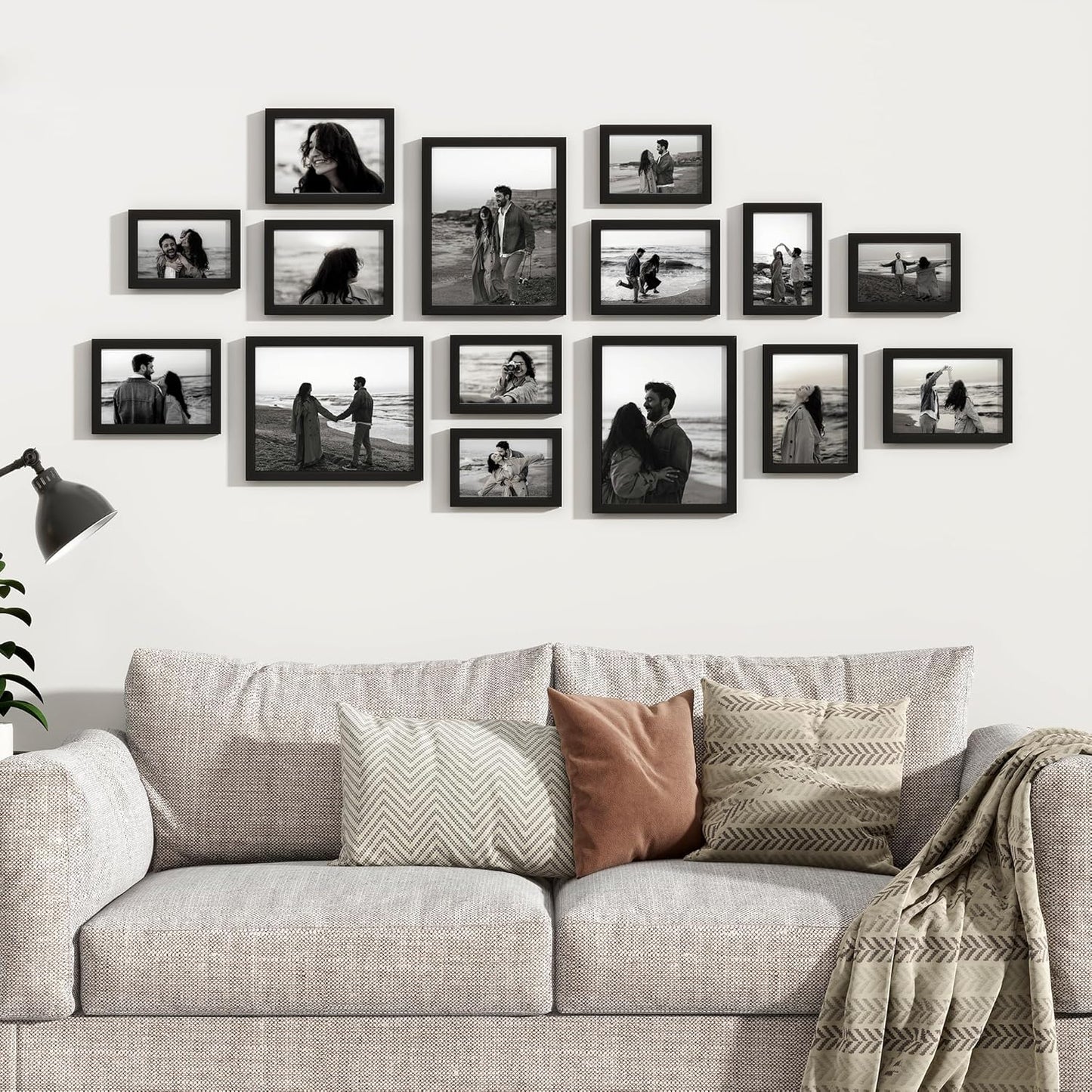 15 Pack Picture Frames Collage Wall Decor, Gallery Frame Set for Wall Mounting or Tabletop Display, Multi Sizes Including 3pcs 8x10, 6pcs 5x7, 6pcs 4x6, Black